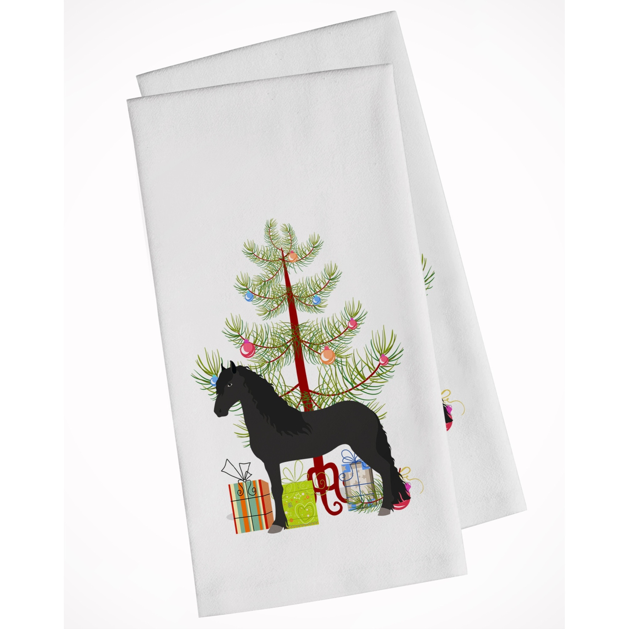 Friesian Horse Christmas White Kitchen Towel Set of 2