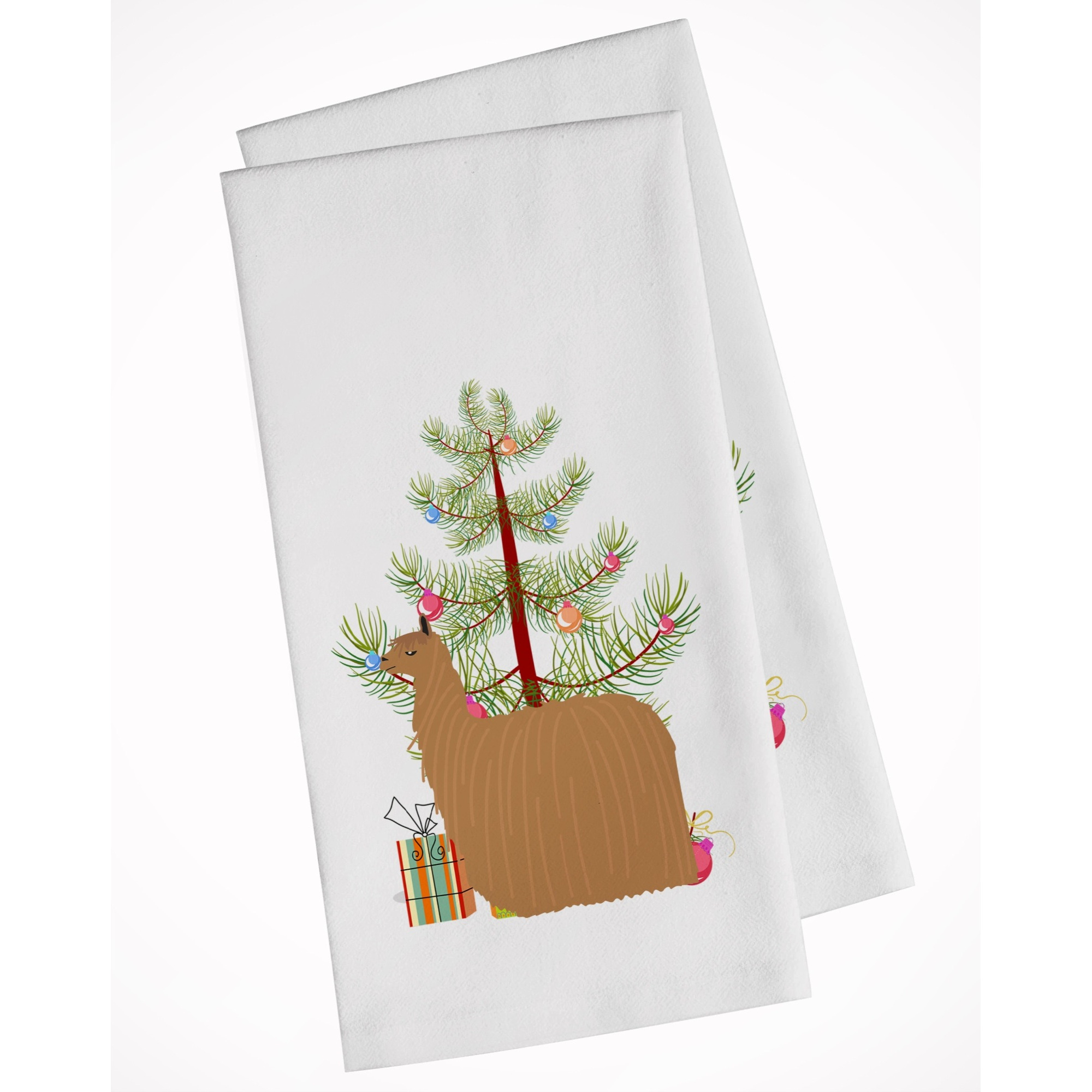 Alpaca Suri Christmas White Kitchen Towel Set of 2