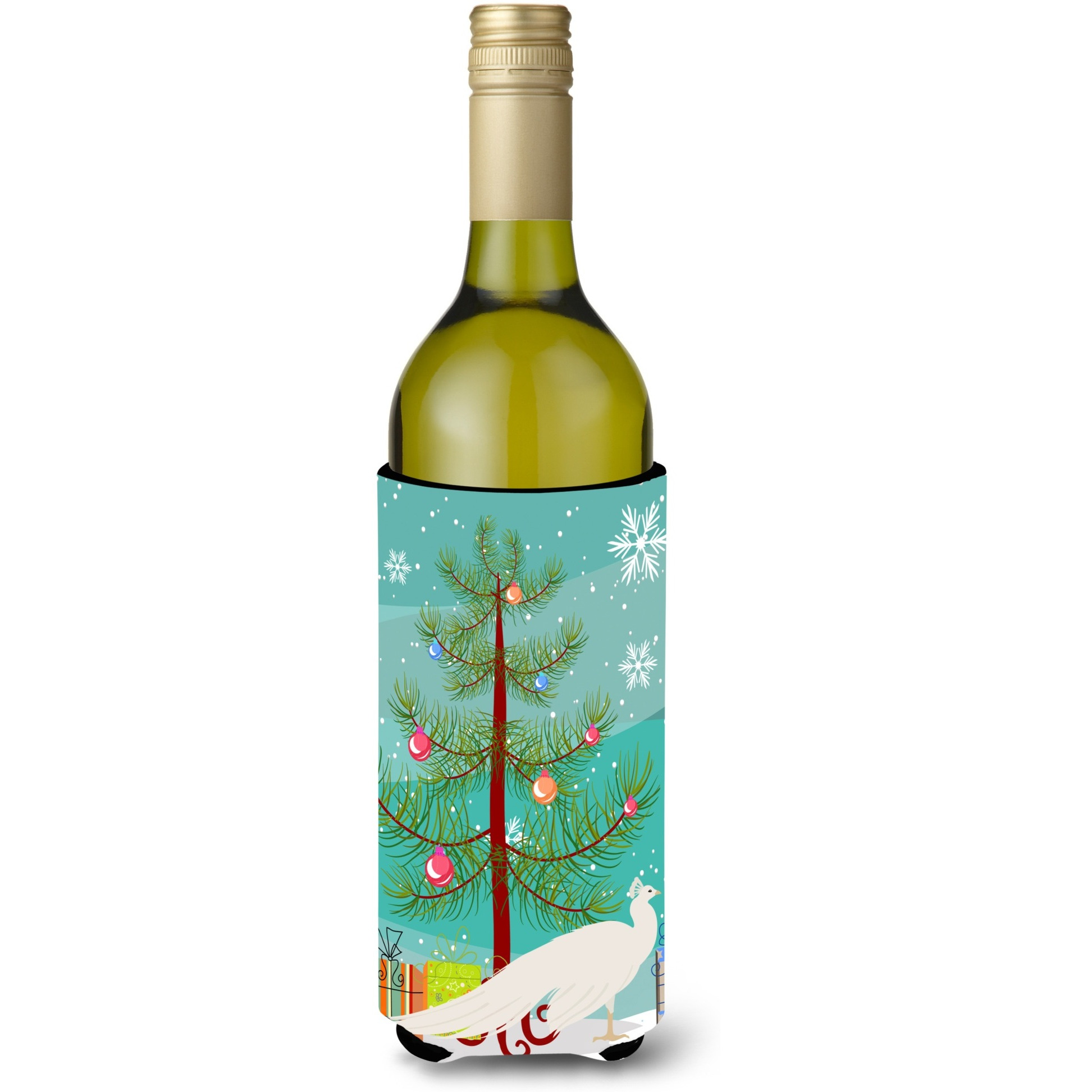 &quotCaroline's Treasures White Peacock Peafowl Christmas Decorative Bottle Hugger, 750ml, Multicolor"