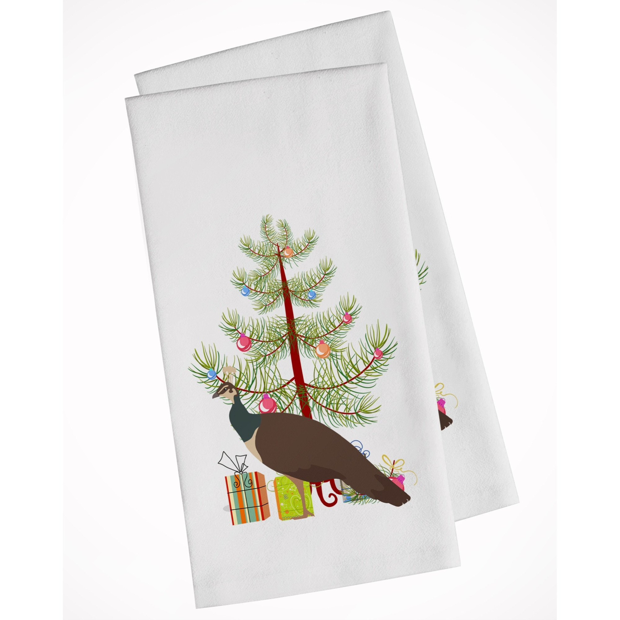 Indian Peahen Peafowl Christmas White Kitchen Towel Set of 2