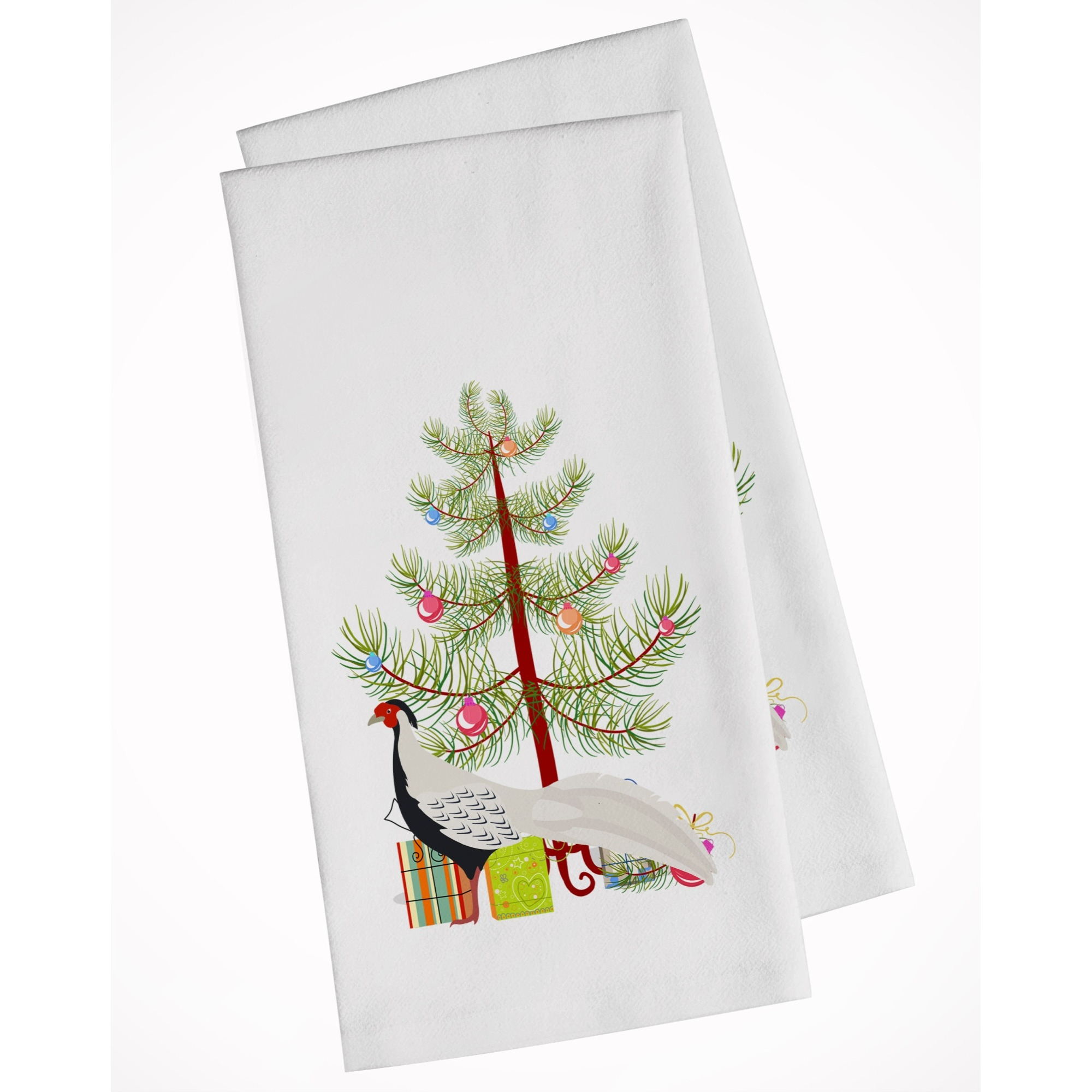Silver Pheasant Christmas White Kitchen Towel Set of 2