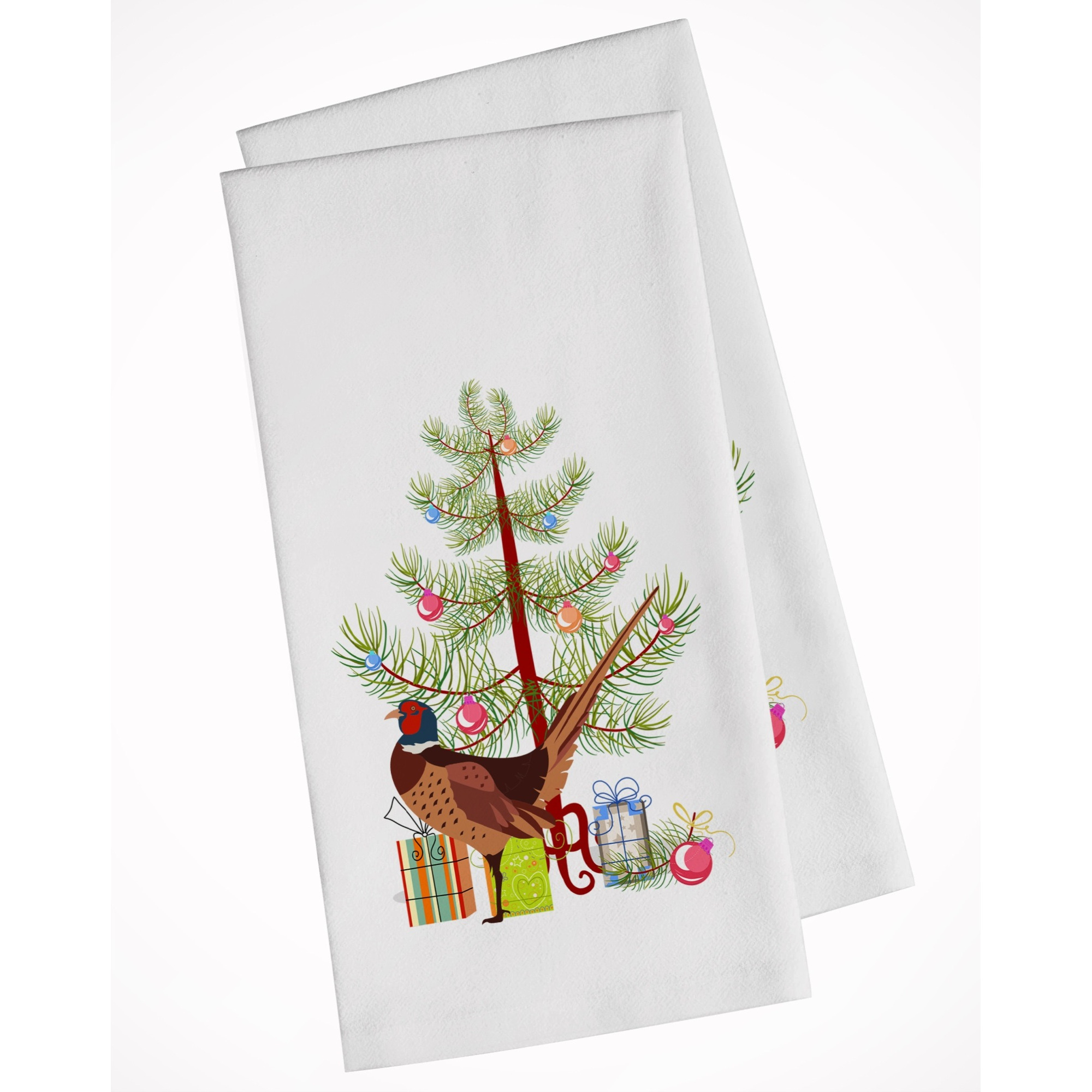 Ring-necked Common Pheasant Christmas White Kitchen Towel Set of 2