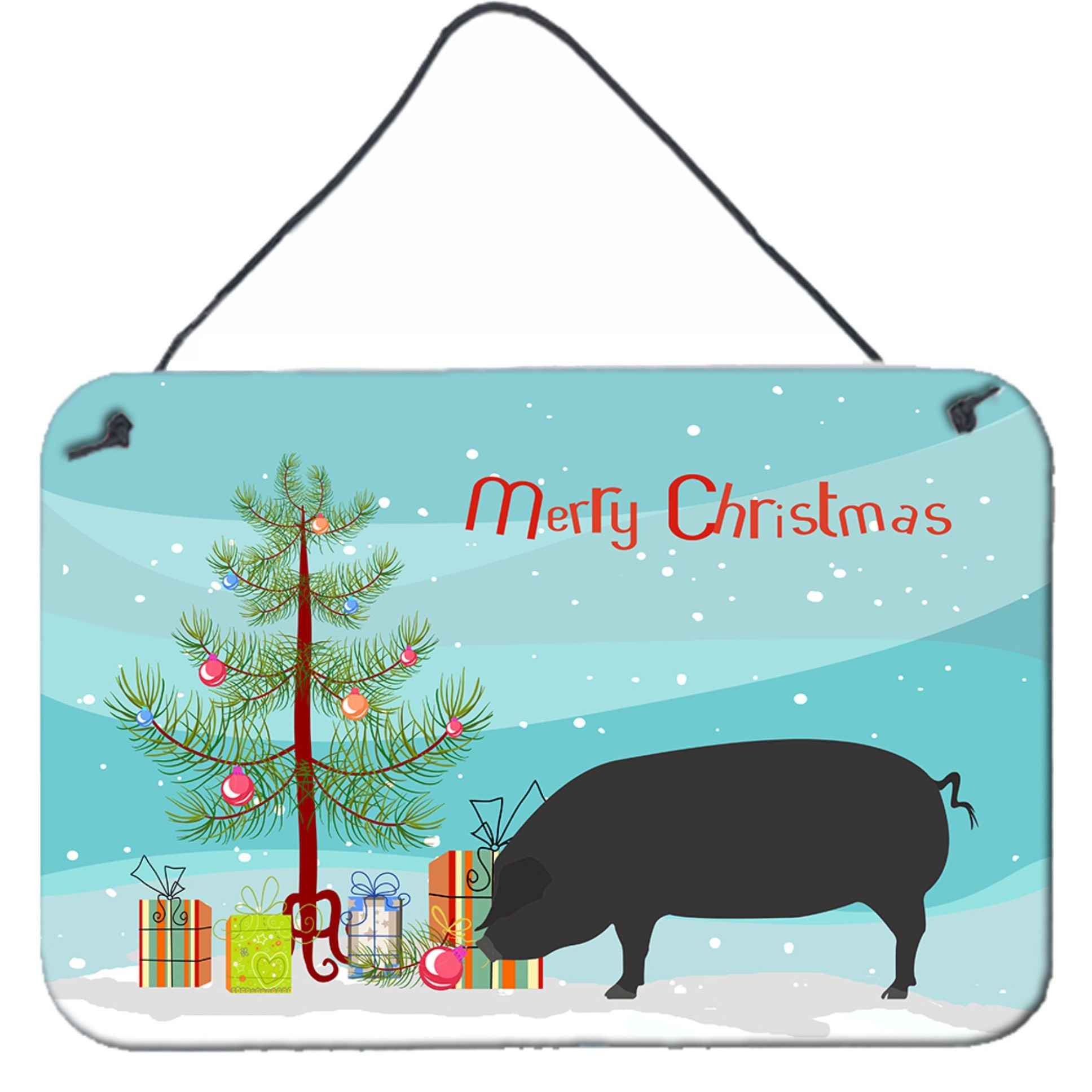 &quotCaroline's Treasures Devon Large Black Pig Christmas Metal Print, 8"" x 12"""