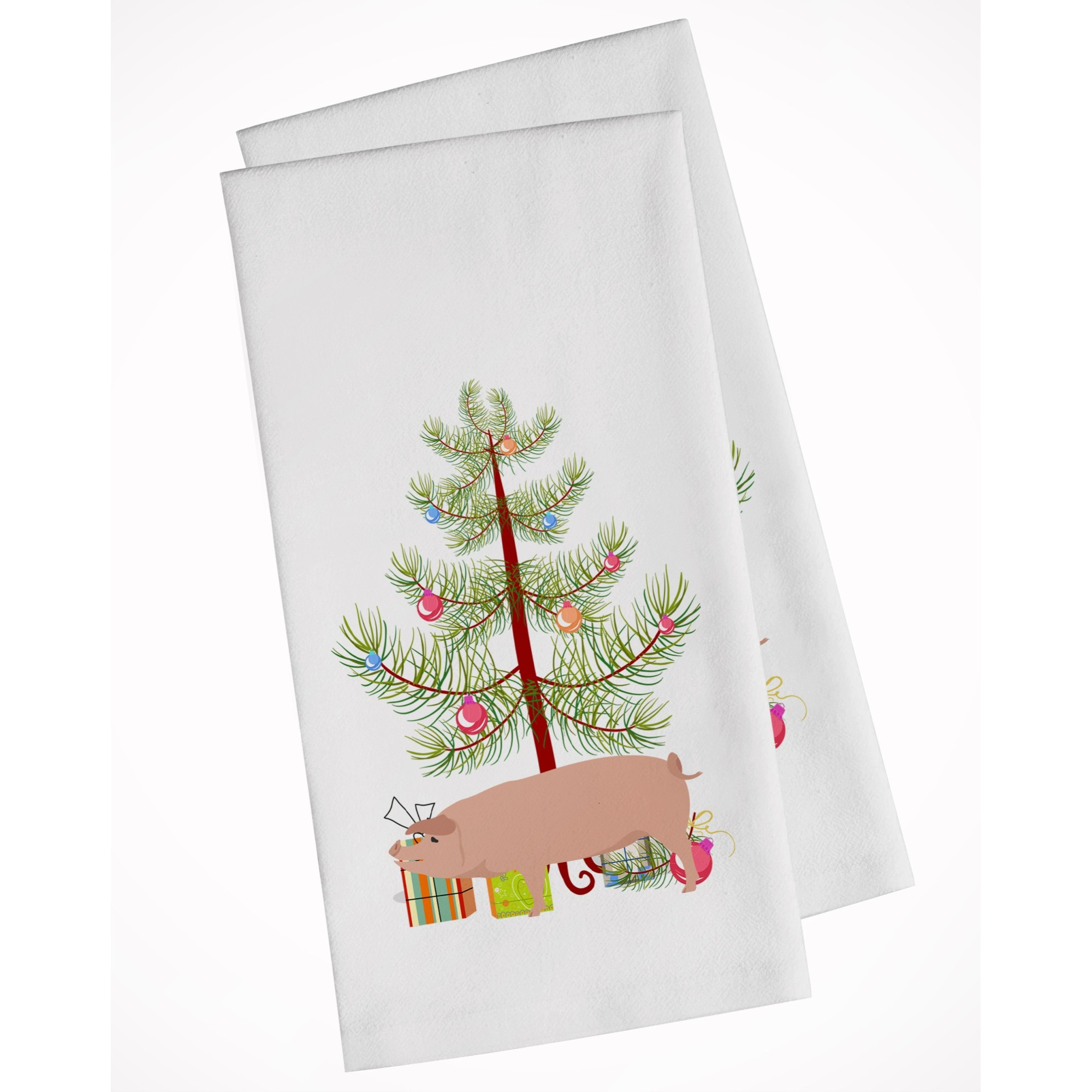 American Landrace Pig Christmas White Kitchen Towel Set of 2