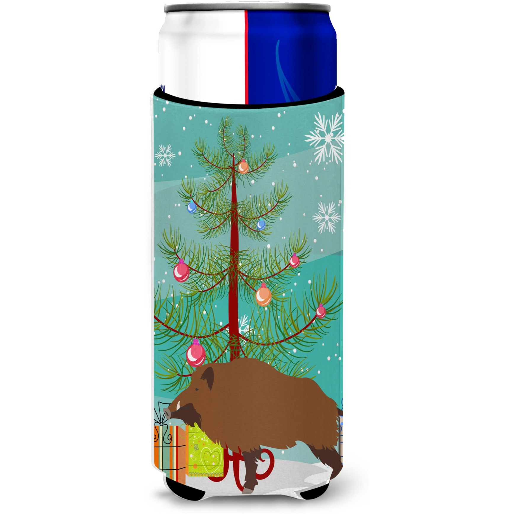 &quotCaroline's Treasures Wild Boar Pig Christmas Decorative Can Hugger, Slim, Multicolor"
