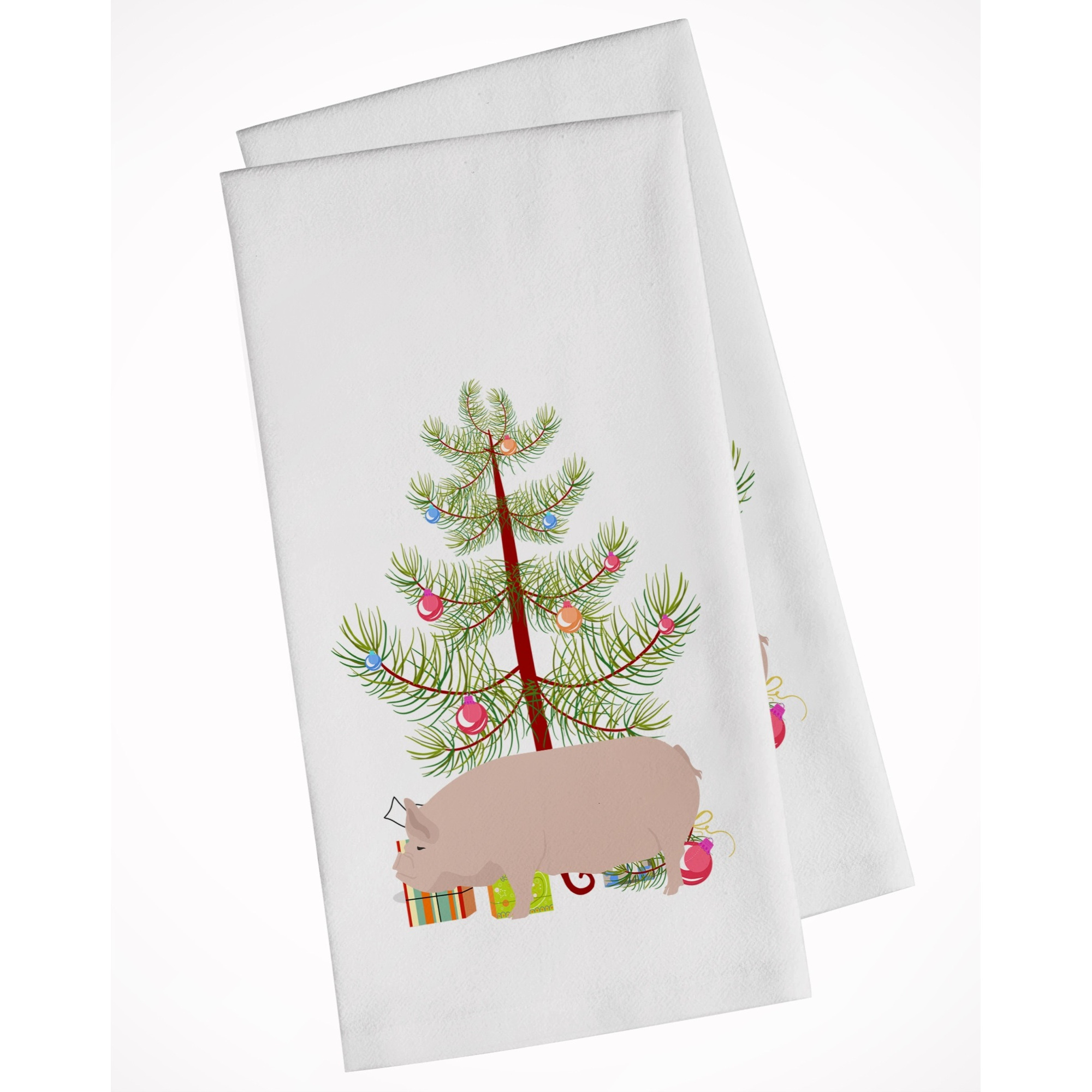 Welsh Pig Christmas White Kitchen Towel Set of 2