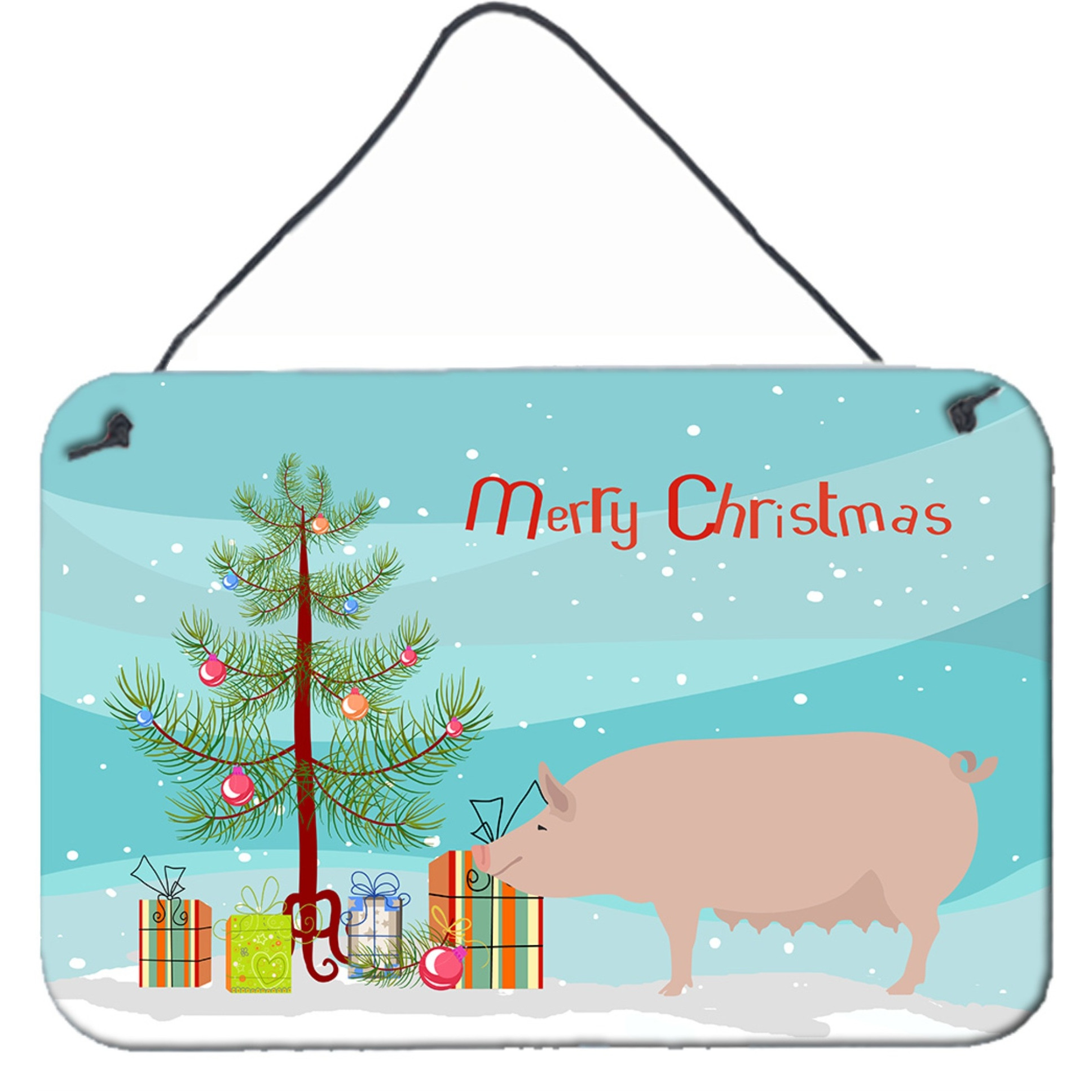 &quotCaroline's Treasures English Large White Pig Christmas Metal Print, 8"" x 12"""