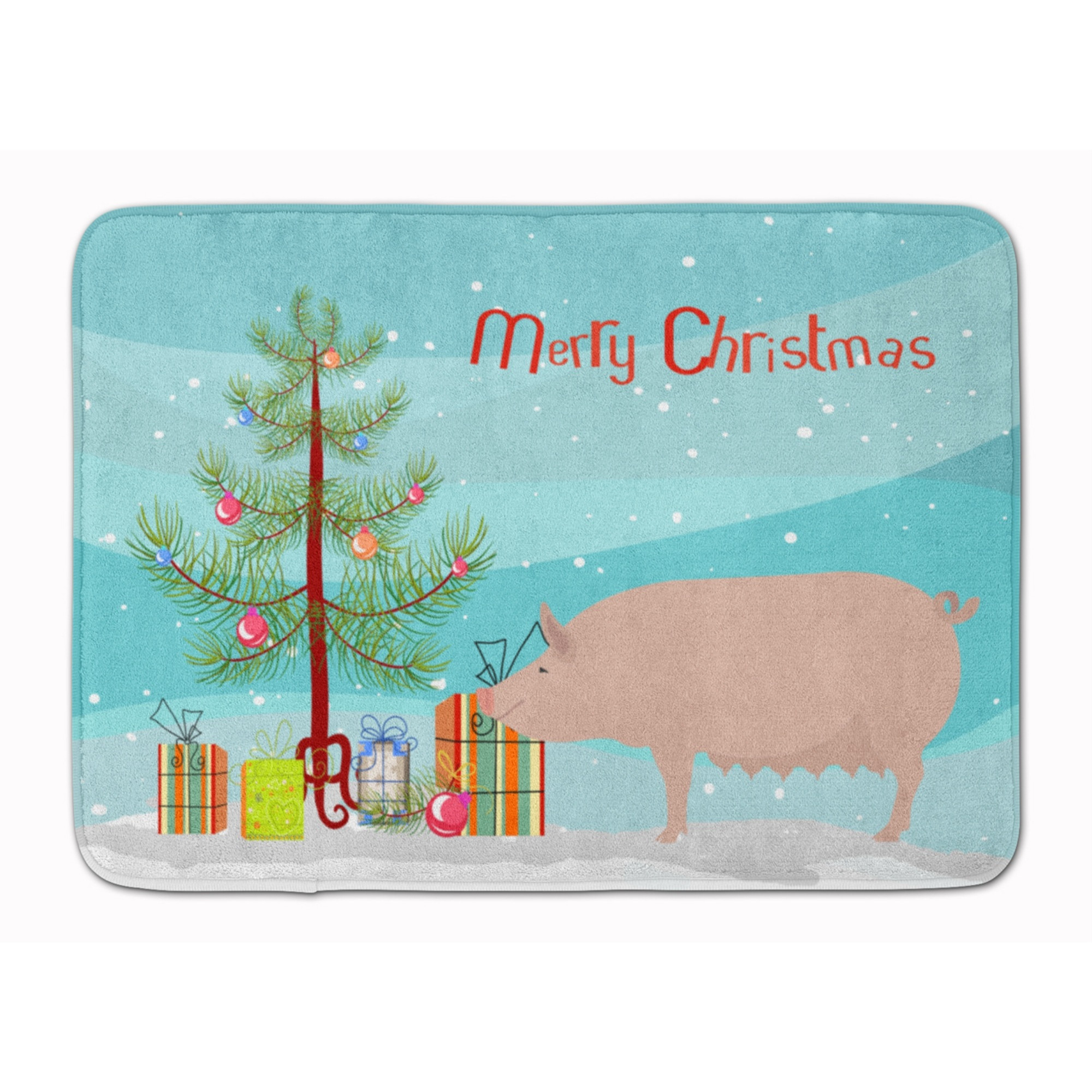 &quotCaroline's Treasures English Large White Pig Christmas Floor Mat, 19"" x 27"", Multicolor"
