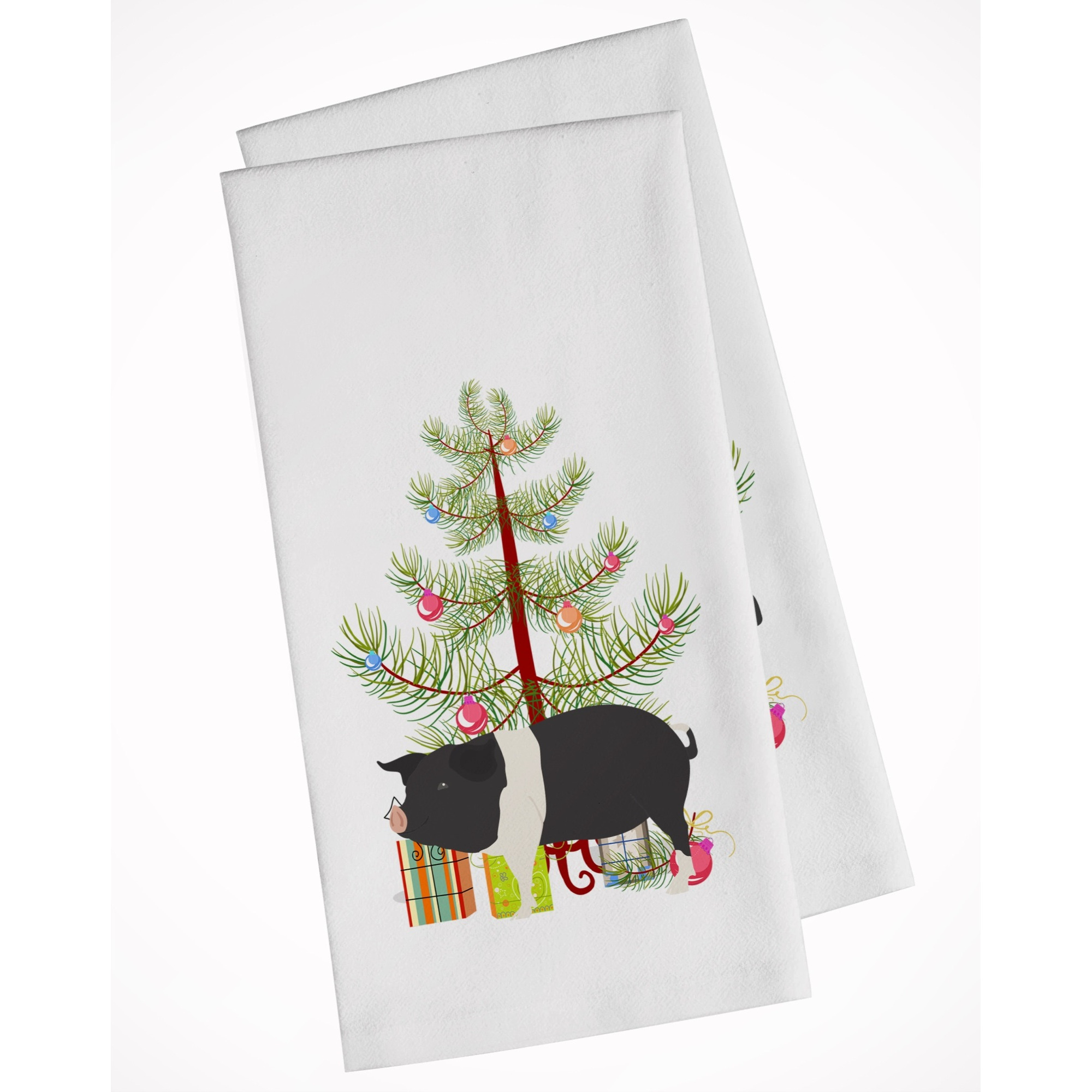 Hampshire Pig Christmas White Kitchen Towel Set of 2