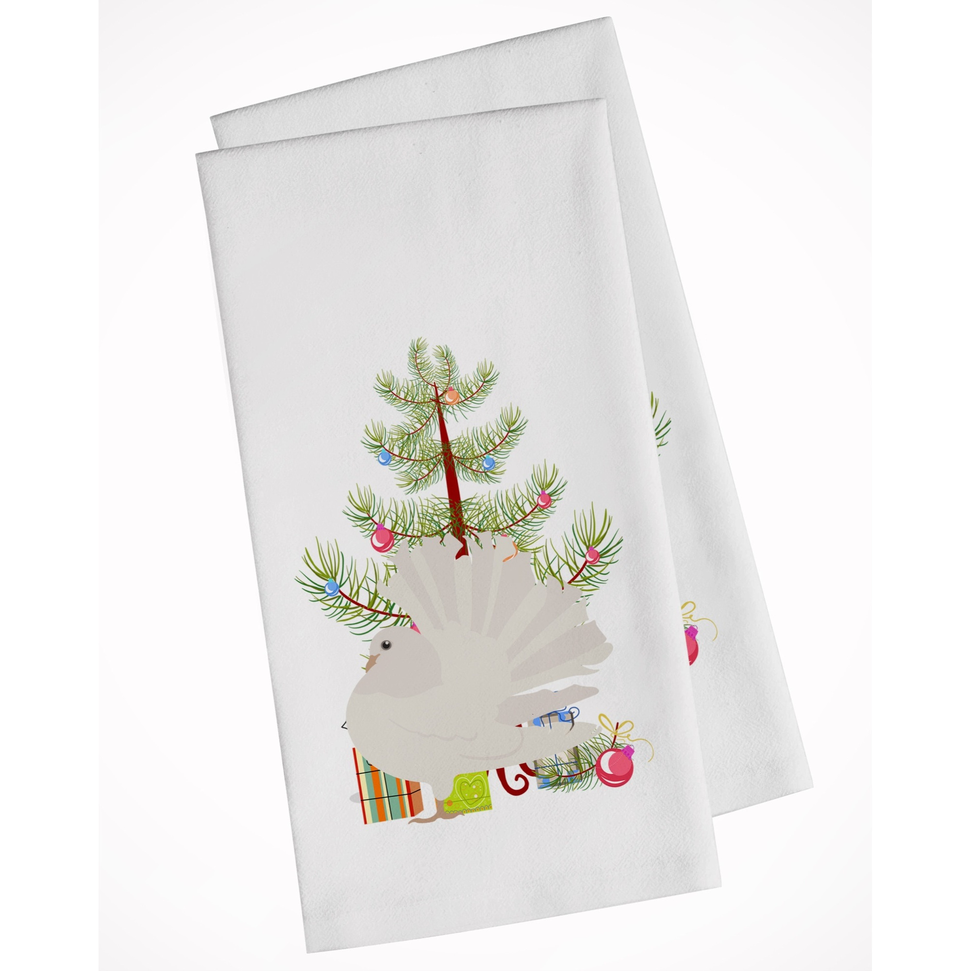 Silver Fantail Pigeon Christmas White Kitchen Towel Set of 2