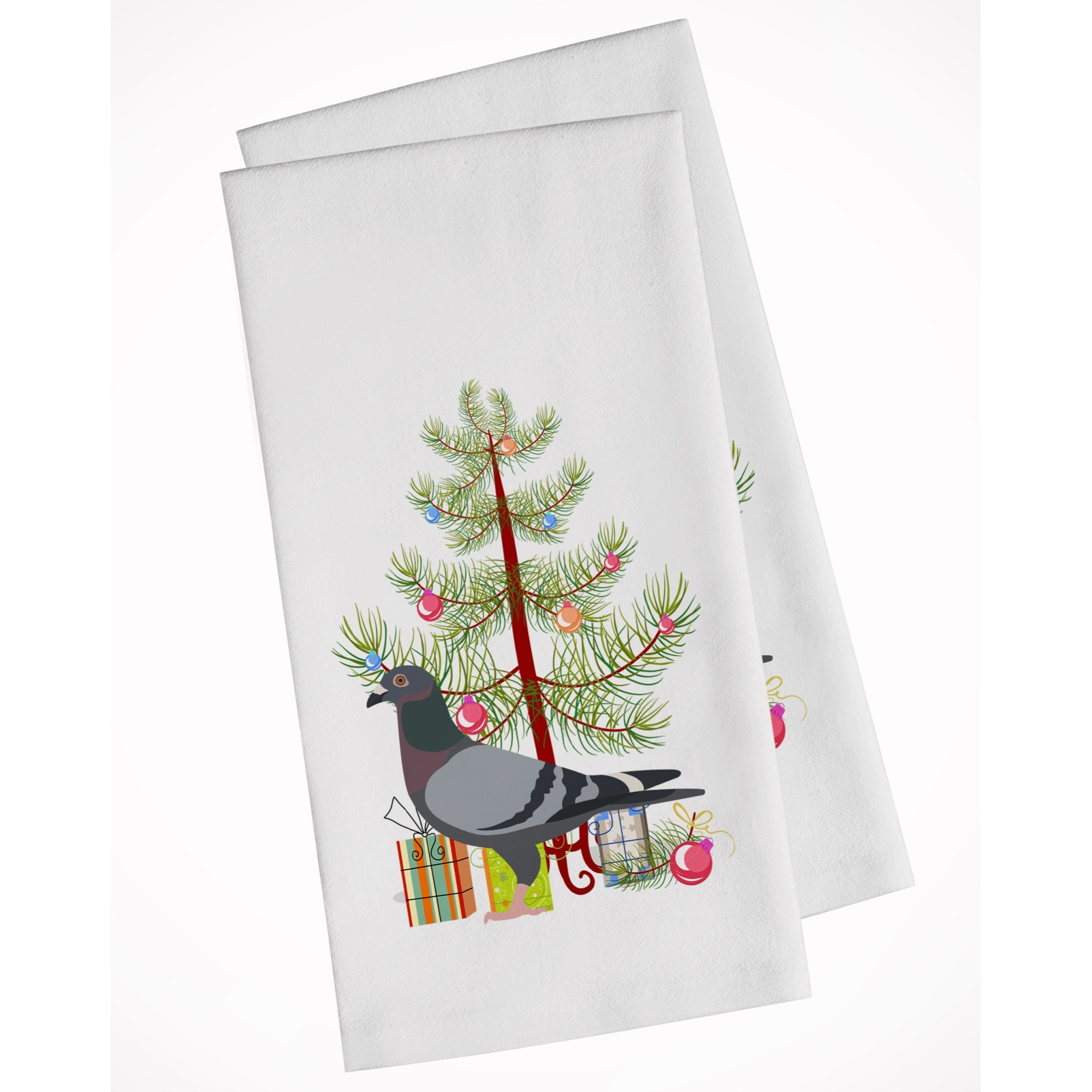 Racing Pigeon Christmas White Kitchen Towel Set of 2