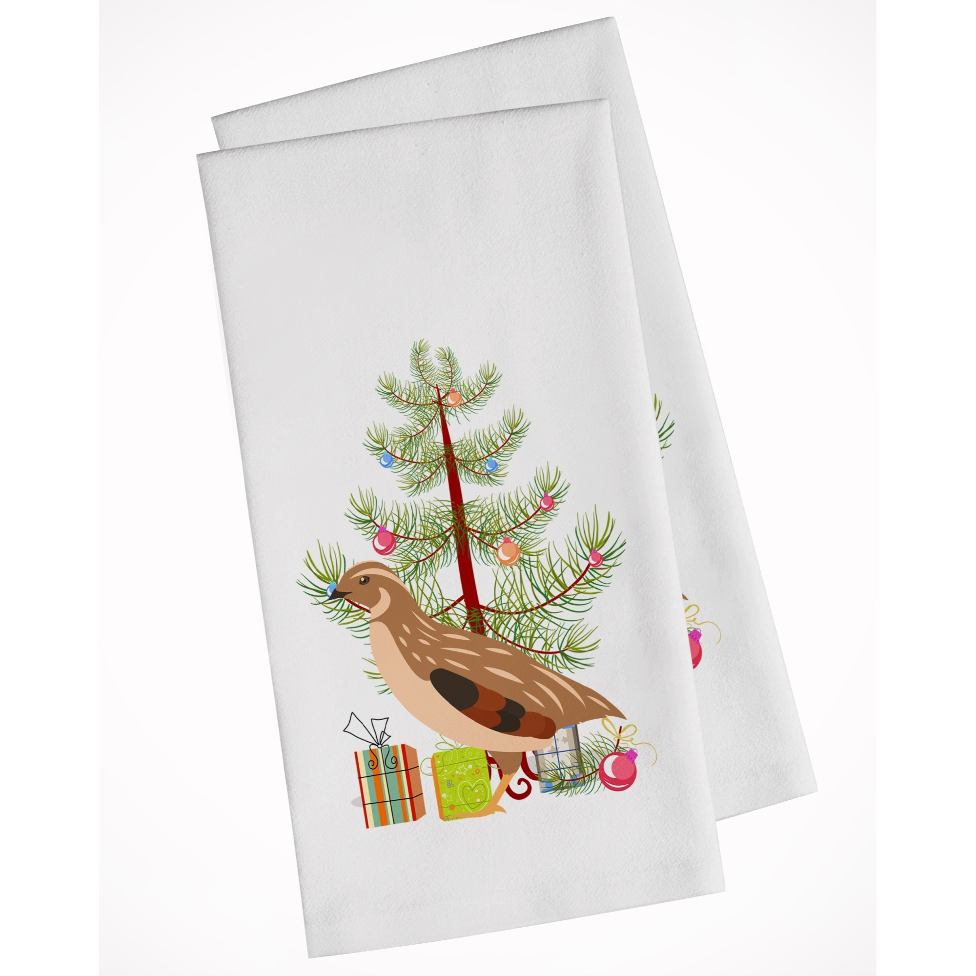 Golden Phoenix Quail Christmas White Kitchen Towel Set of 2
