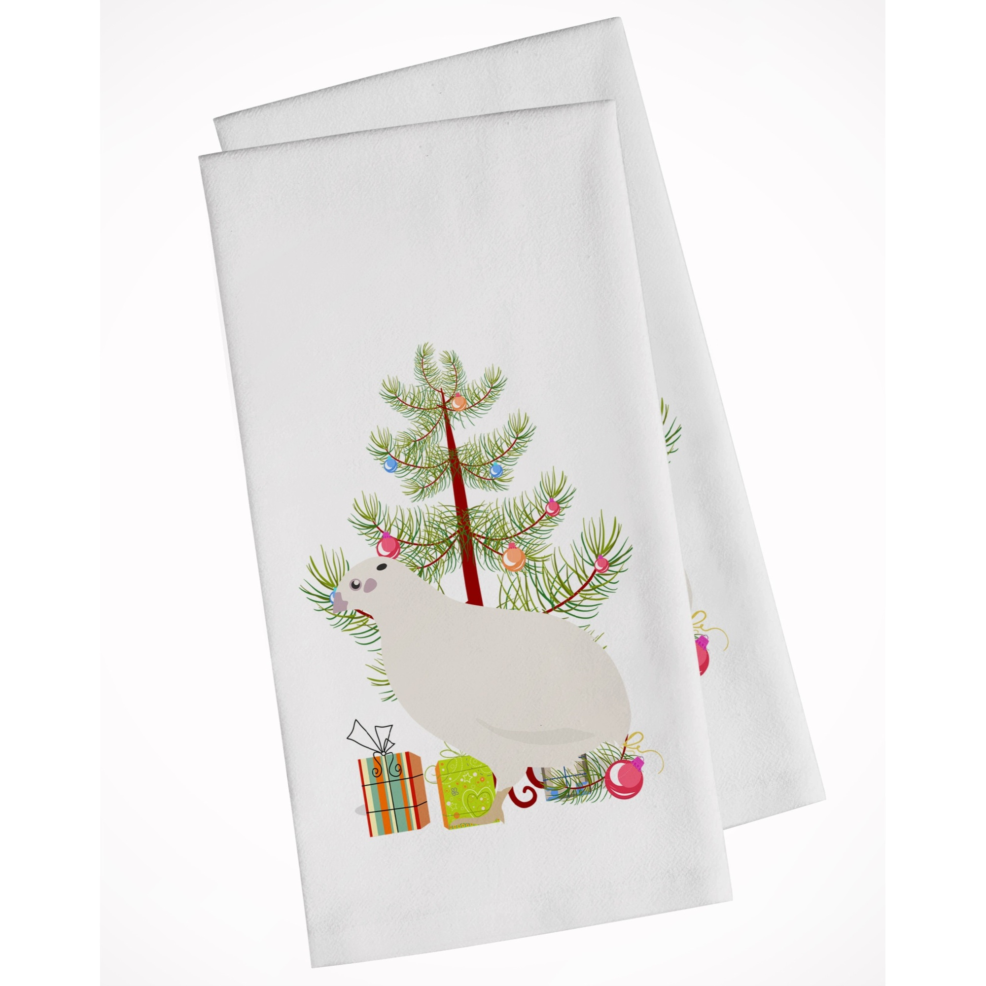 Texas Quail Christmas White Kitchen Towel Set of 2