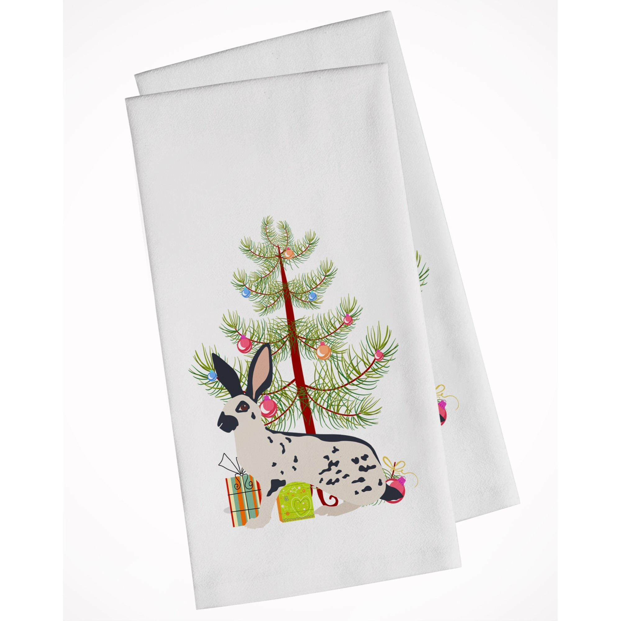English Spot Rabbit Christmas White Kitchen Towel Set of 2