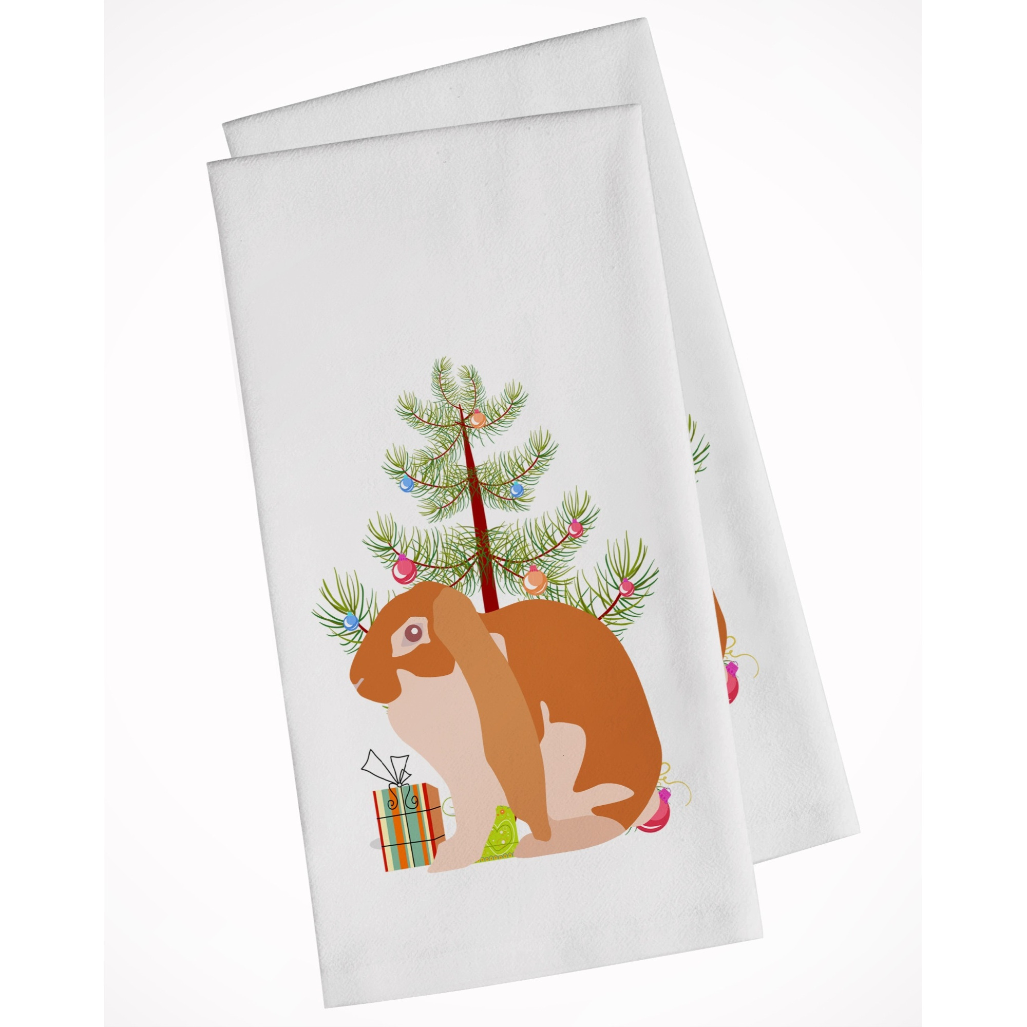 English Lop Rabbit Christmas White Kitchen Towel Set of 2