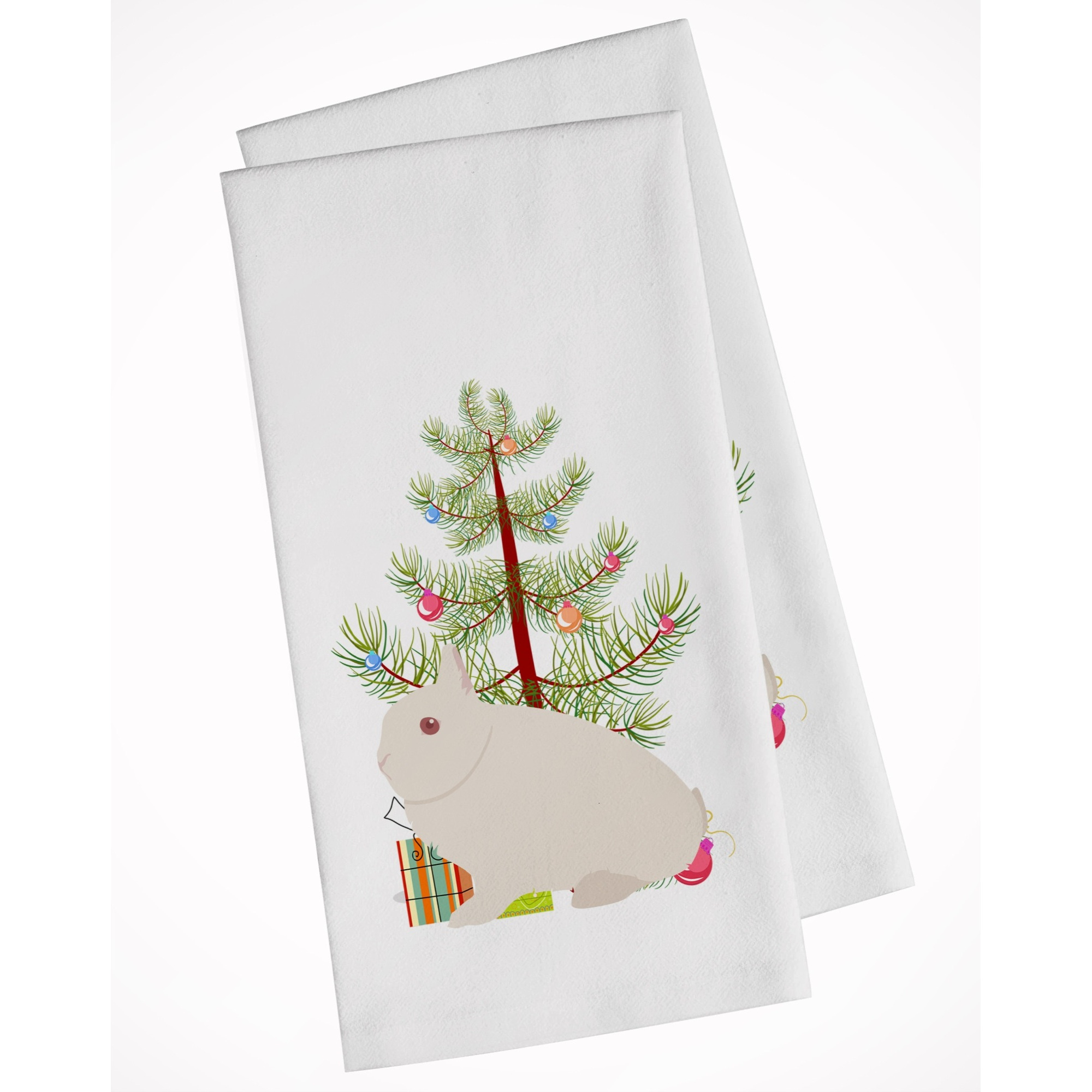 Hermelin Rabbit Christmas White Kitchen Towel Set of 2