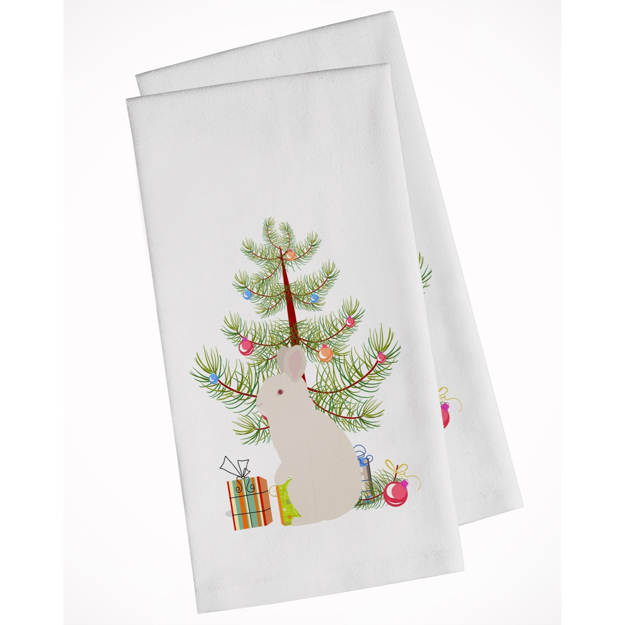 New Zealand White Rabbit Christmas White Kitchen Towel Set of 2