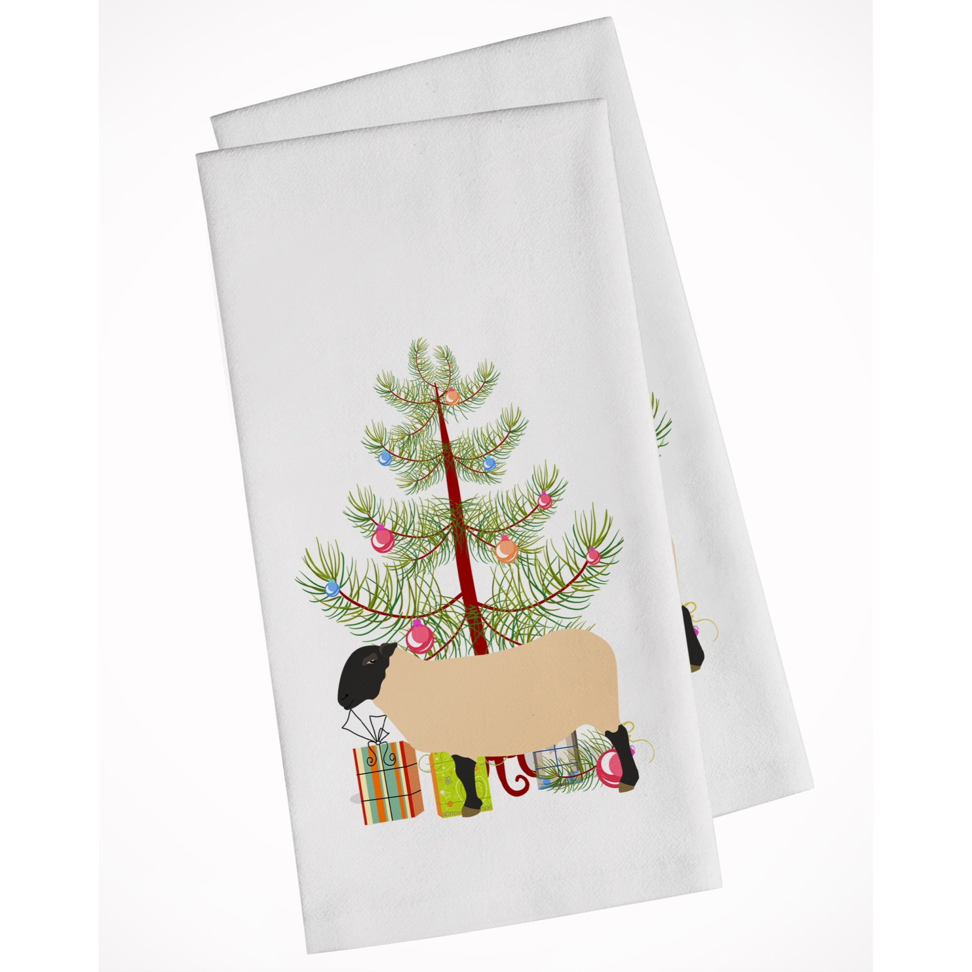 Suffolk Sheep Christmas White Kitchen Towel Set of 2