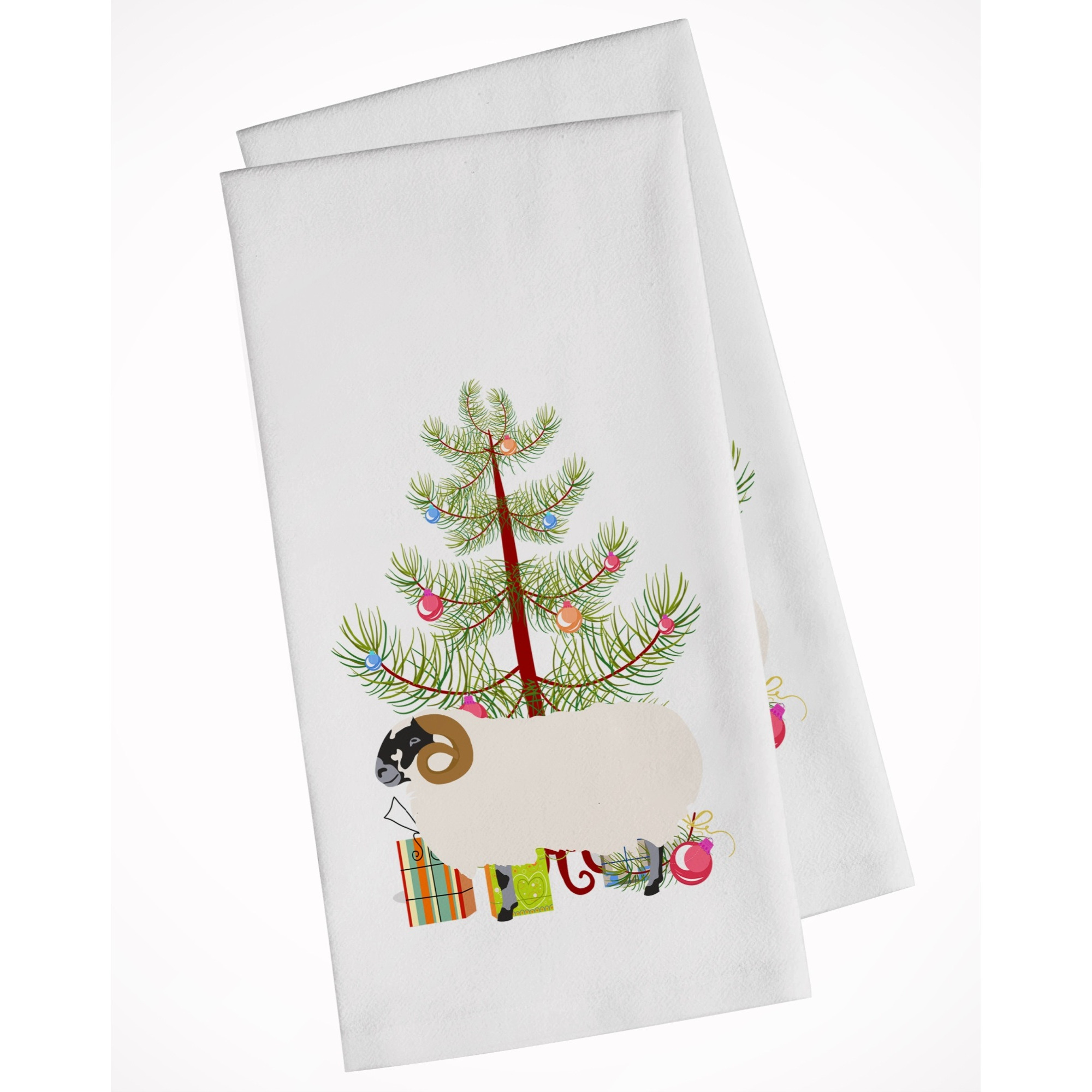 Scottish Blackface Sheep Christmas White Kitchen Towel Set of 2