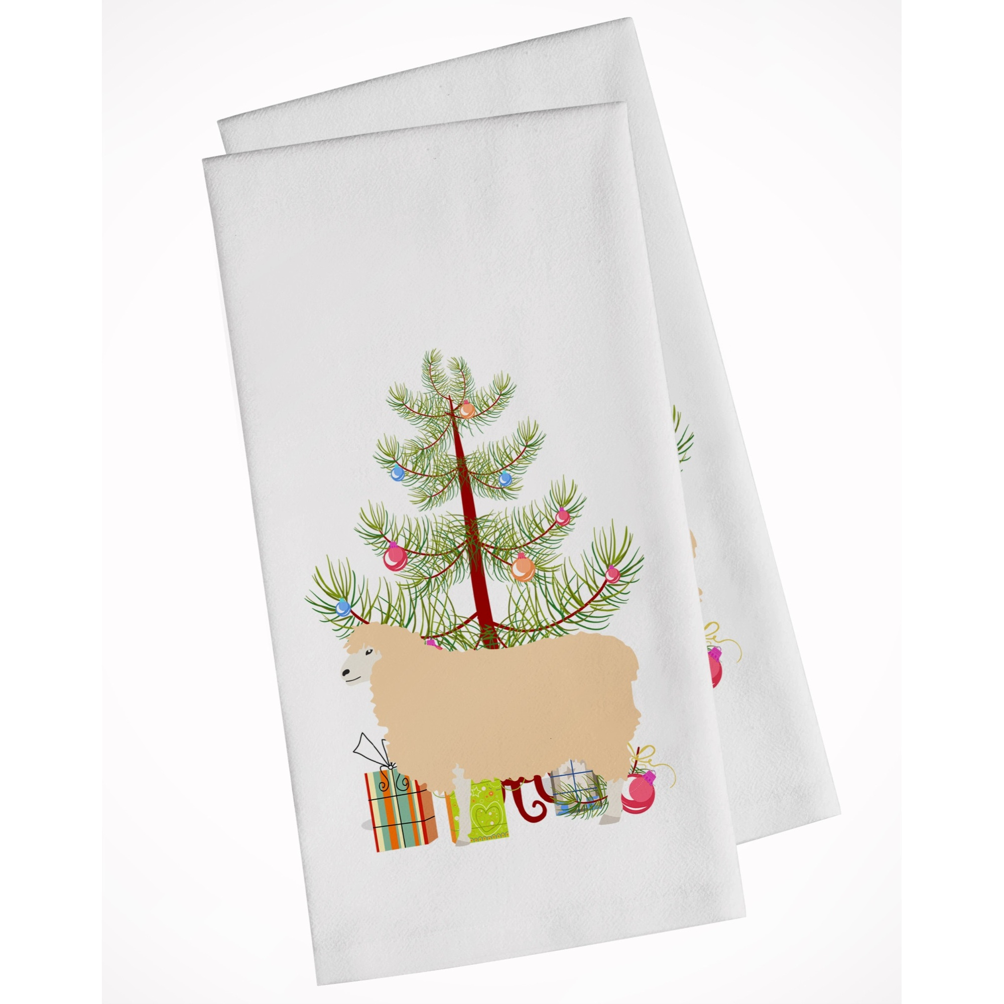 English Leicester Longwool Sheep Christmas White Kitchen Towel Set of 2
