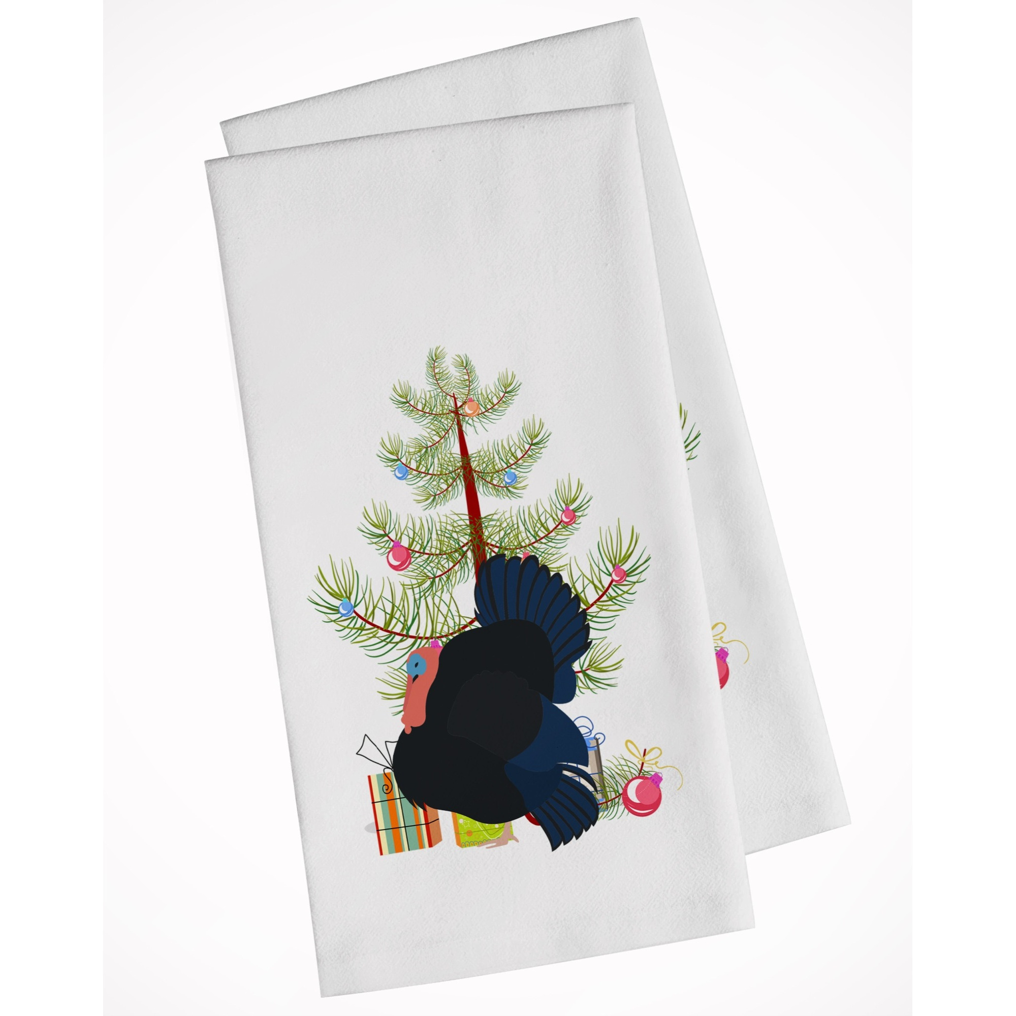 Norfolk Black Turkey Christmas White Kitchen Towel Set of 2