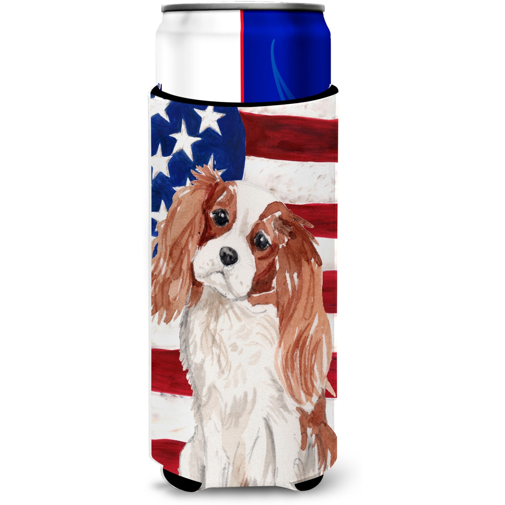 &quotCaroline's Treasures Blenheim Cavalier Spaniel Patriotic Decorative Can Hugger, Slim, Multicolor"