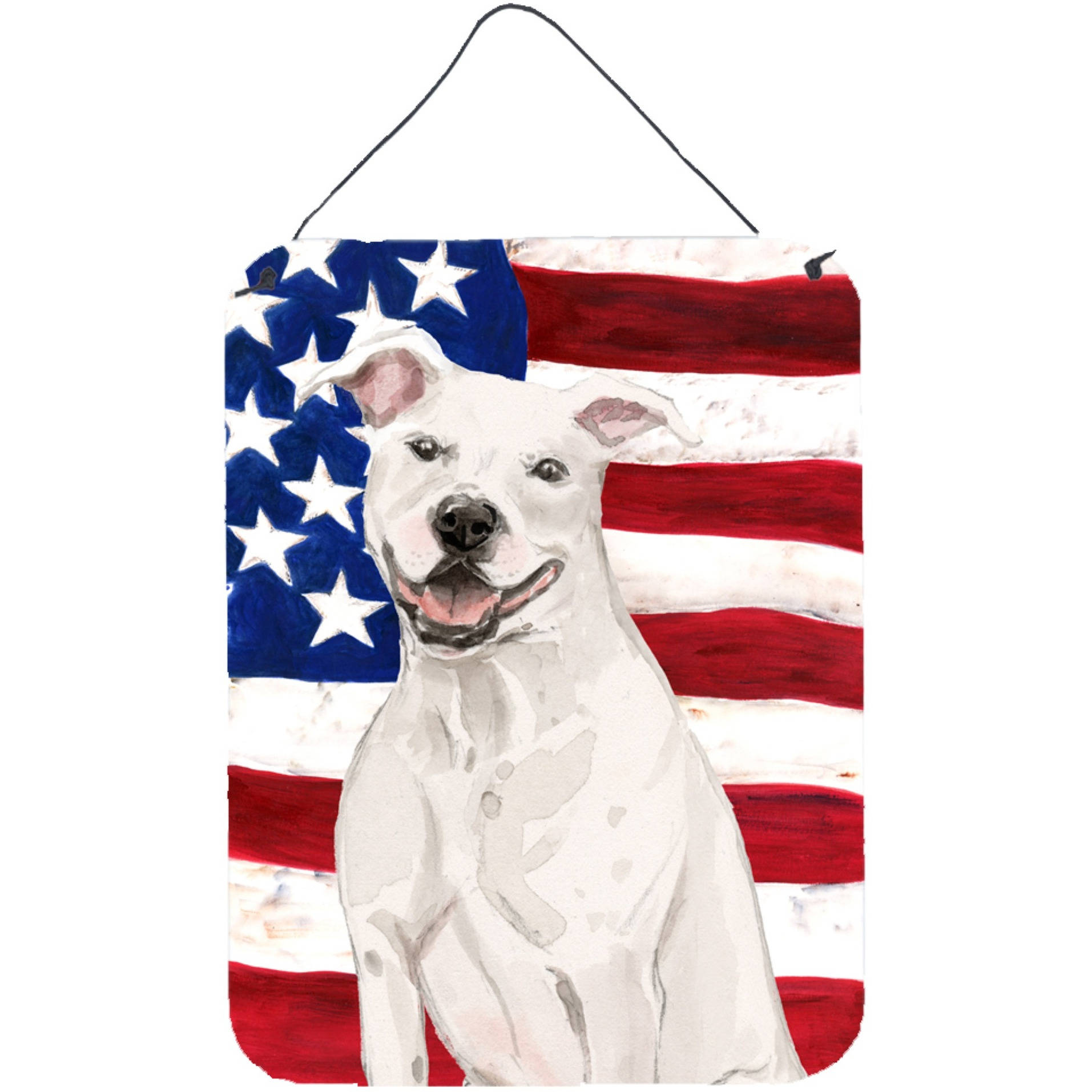 &quotCaroline's Treasures White Staffie Bull Terrier Patriotic Metal Print, 16"" x 12"", Multicolor"