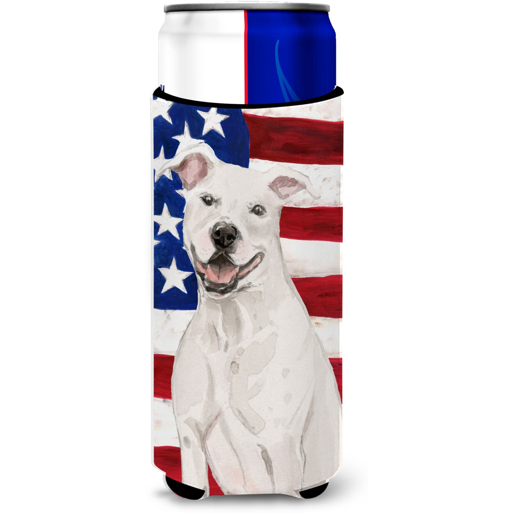 &quotCaroline's Treasures White Staffie Bull Terrier Patriotic Decorative Can Hugger, Slim, Multicolor"