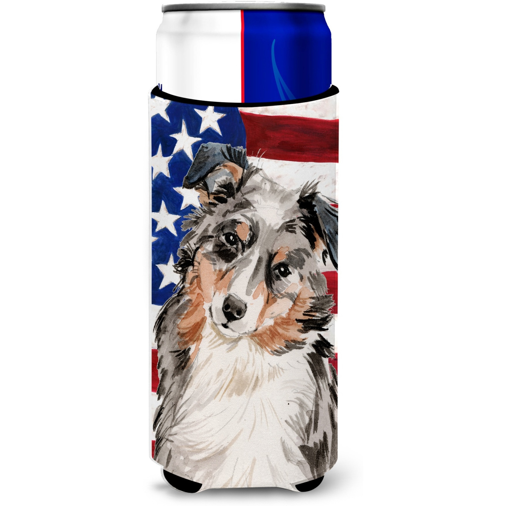 &quotCaroline's Treasures Australian Shepherd Patriotic Decorative Can Hugger, Slim, Multicolor"