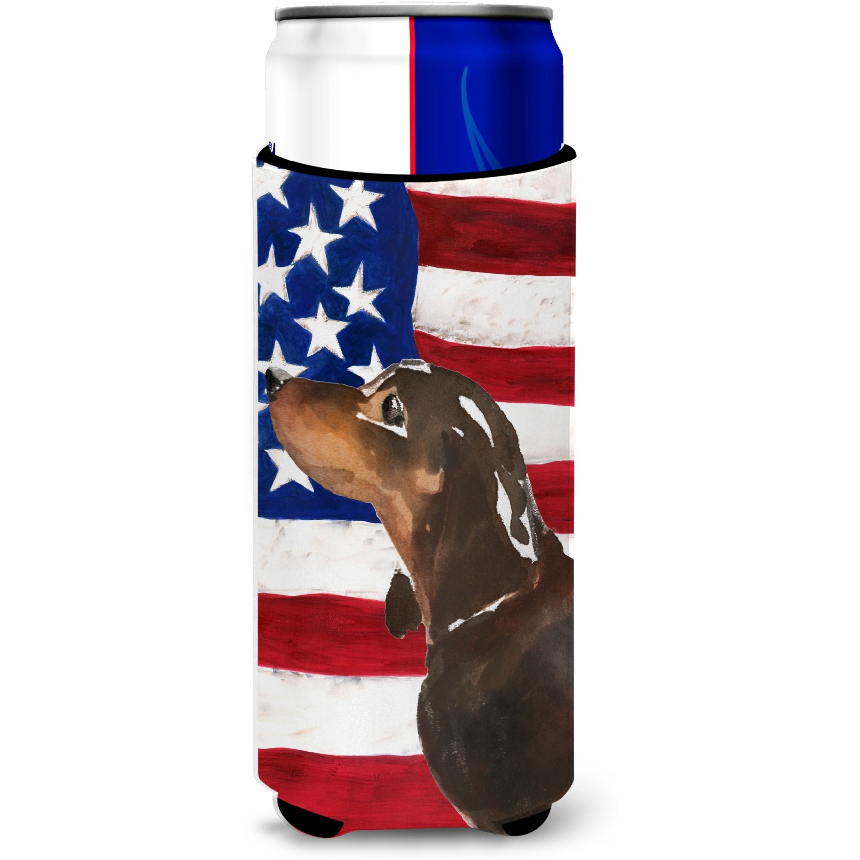 &quotCaroline's Treasures Black and Tan Dachshund Patriotic Decorative Can Hugger, Slim, Multicolor"