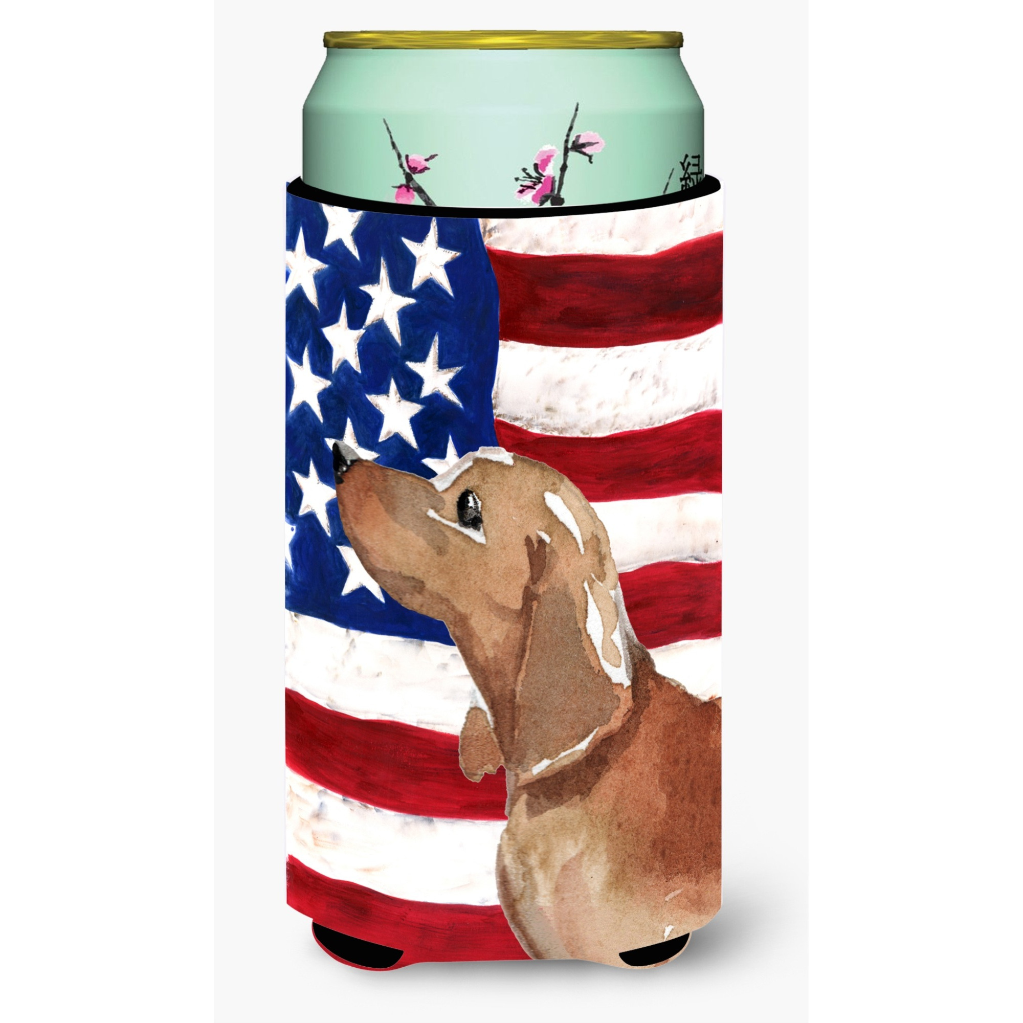 &quotCaroline's Treasures Red Tan Dachshund Patriotic Decorative Can Hugger, Tall, Multicolor"