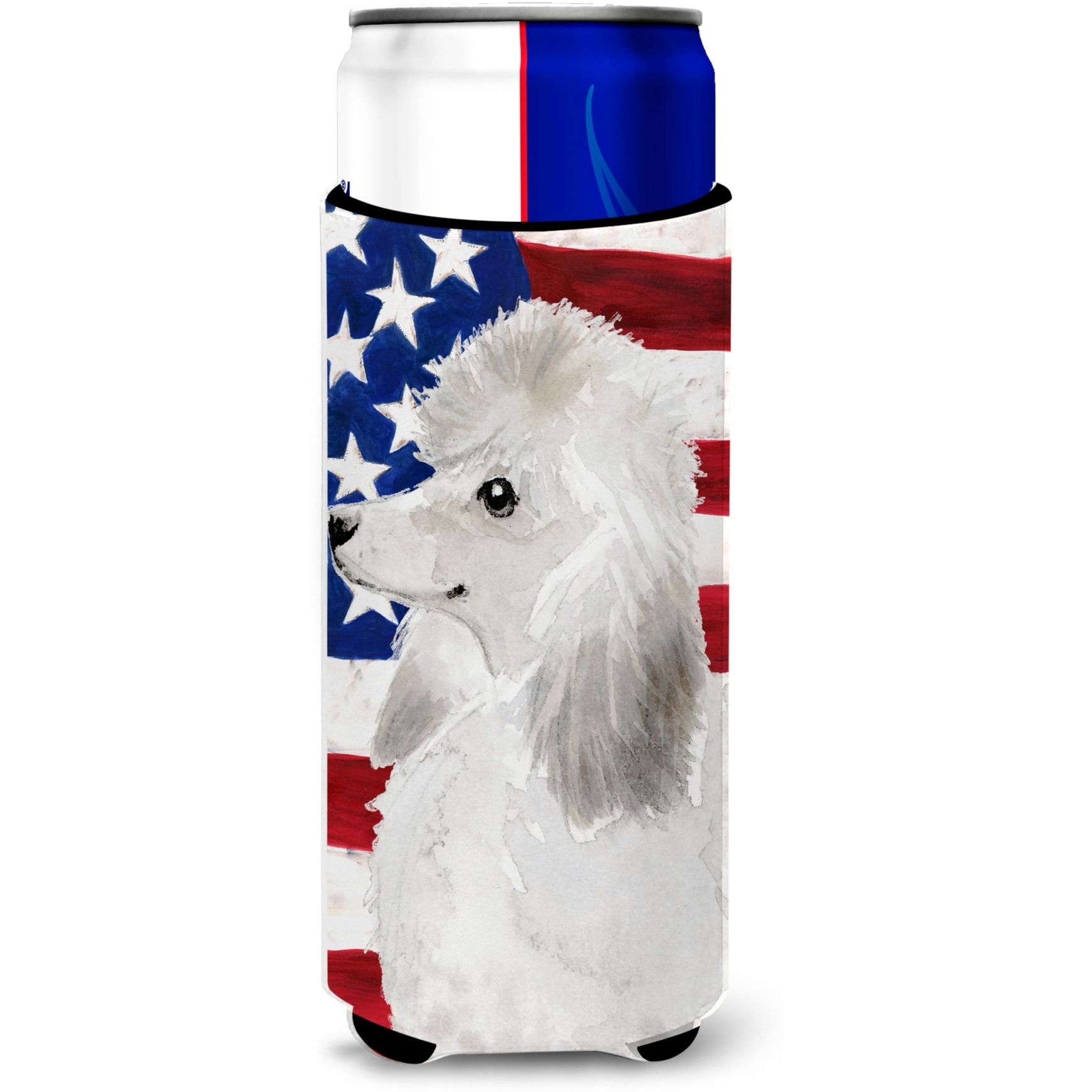 &quotCaroline's Treasures White Standard Poodle Patriotic Decorative Can Hugger, Slim, Multicolor"