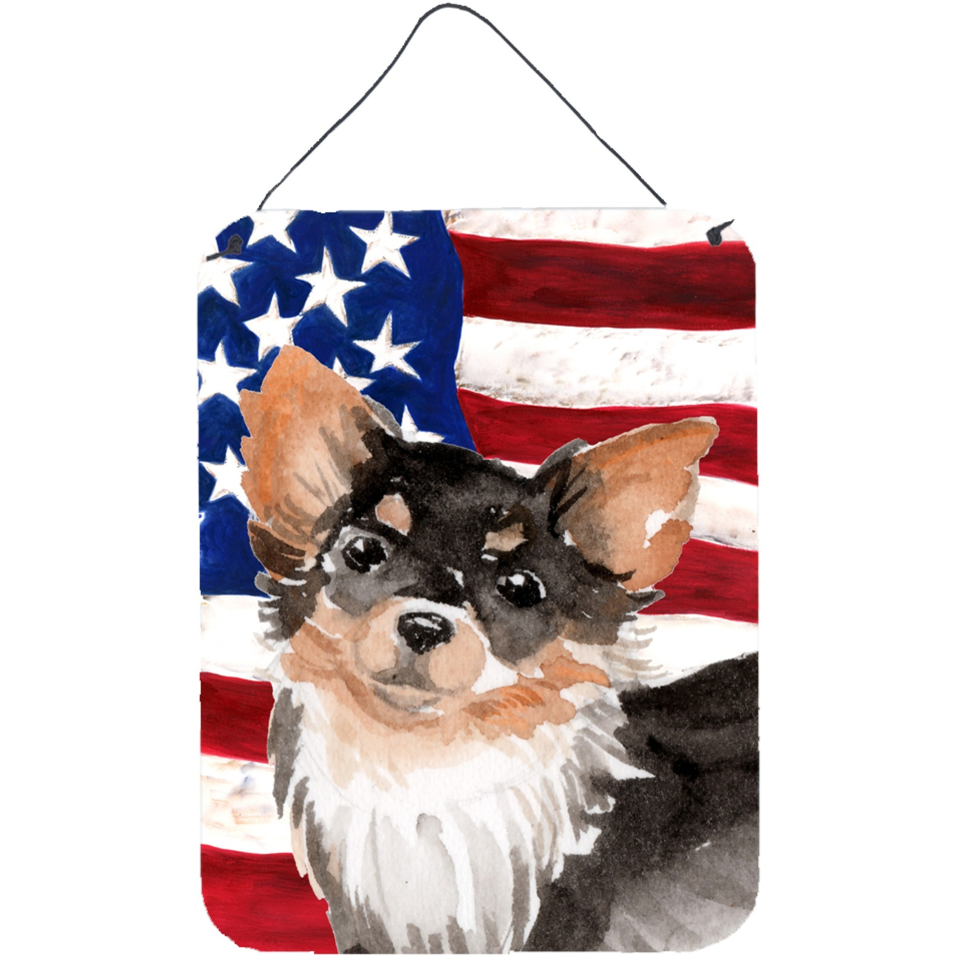 &quotCaroline's Treasures Long Haired Chihuahua Patriotic Metal Print, 16"" x 12"", Multicolor"