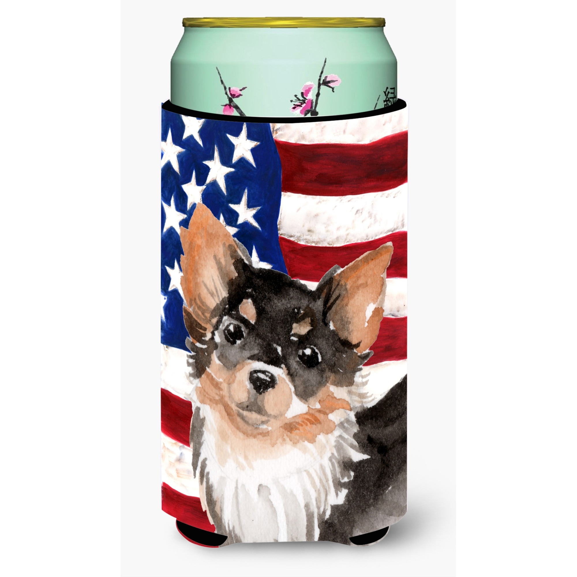 &quotCaroline's Treasures Long Haired Chihuahua Patriotic Decorative Can Hugger, Tall, Multicolor"