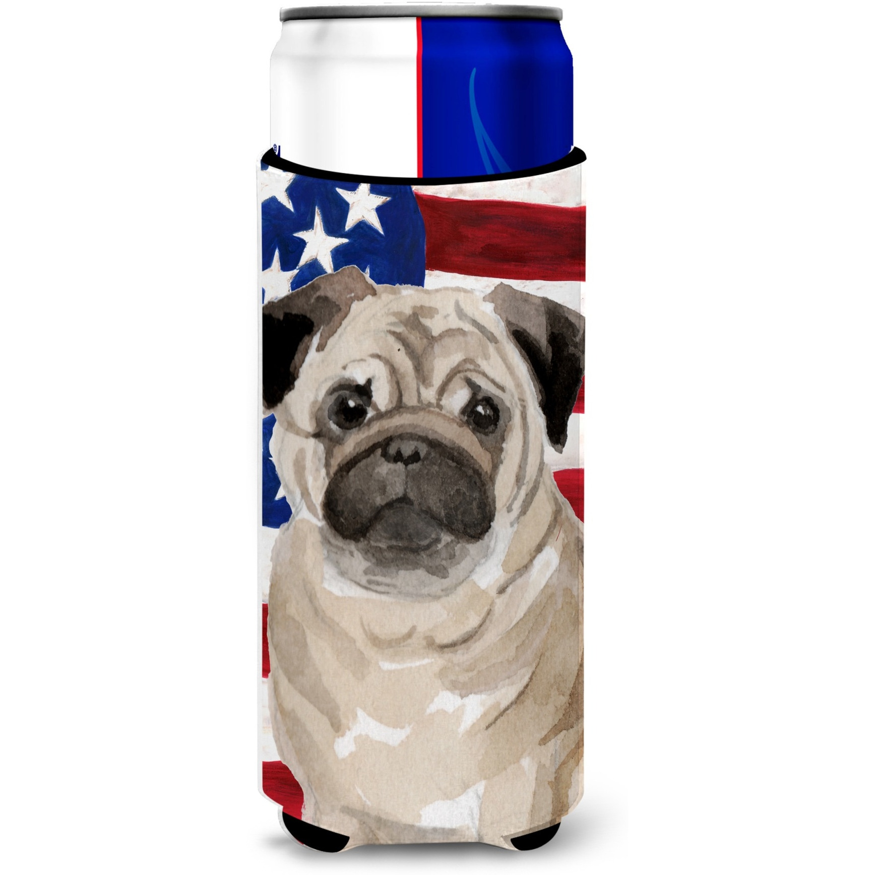 &quotCaroline's Treasures Fawn Pug Patriotic Decorative Can Hugger, Slim, Multicolor"
