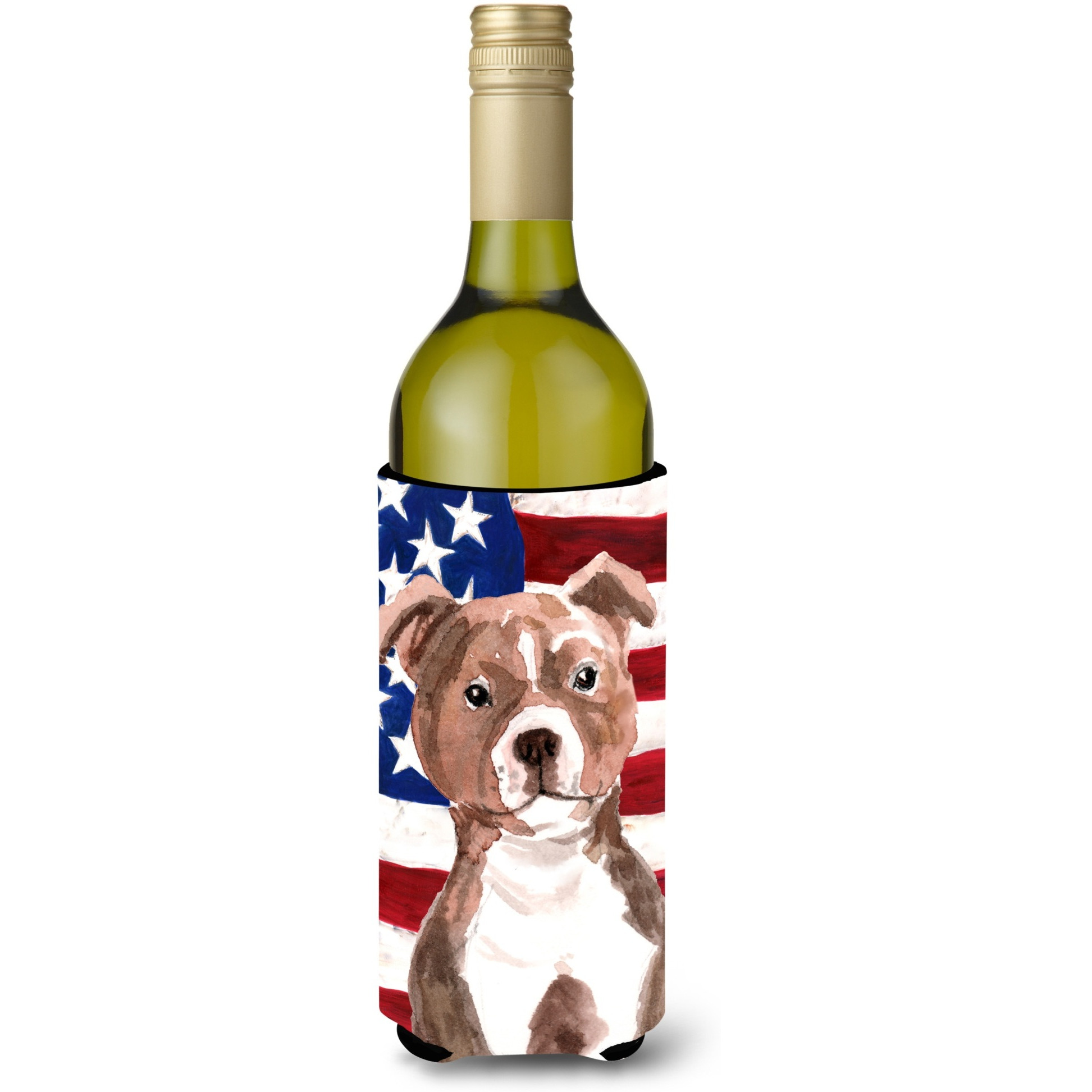 &quotCaroline's Treasures Red Staffie Bull Terrier Patriotic Decorative Bottle Hugger, 750ml, Multicolor"