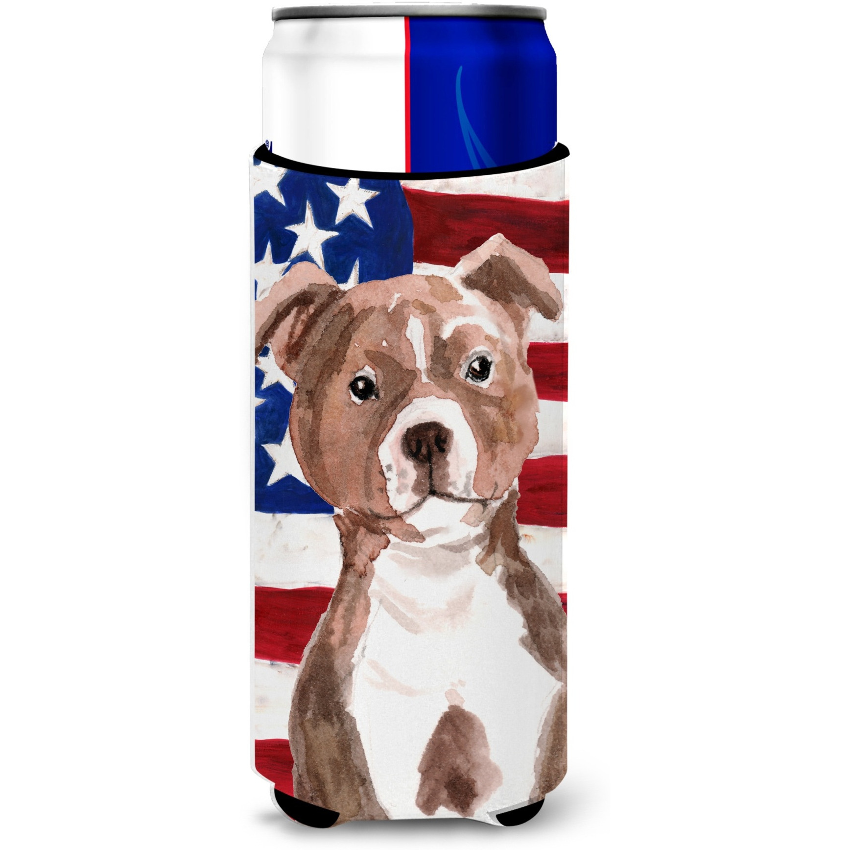 &quotCaroline's Treasures Red Staffie Bull Terrier Patriotic Decorative Can Hugger, Slim, Multicolor"