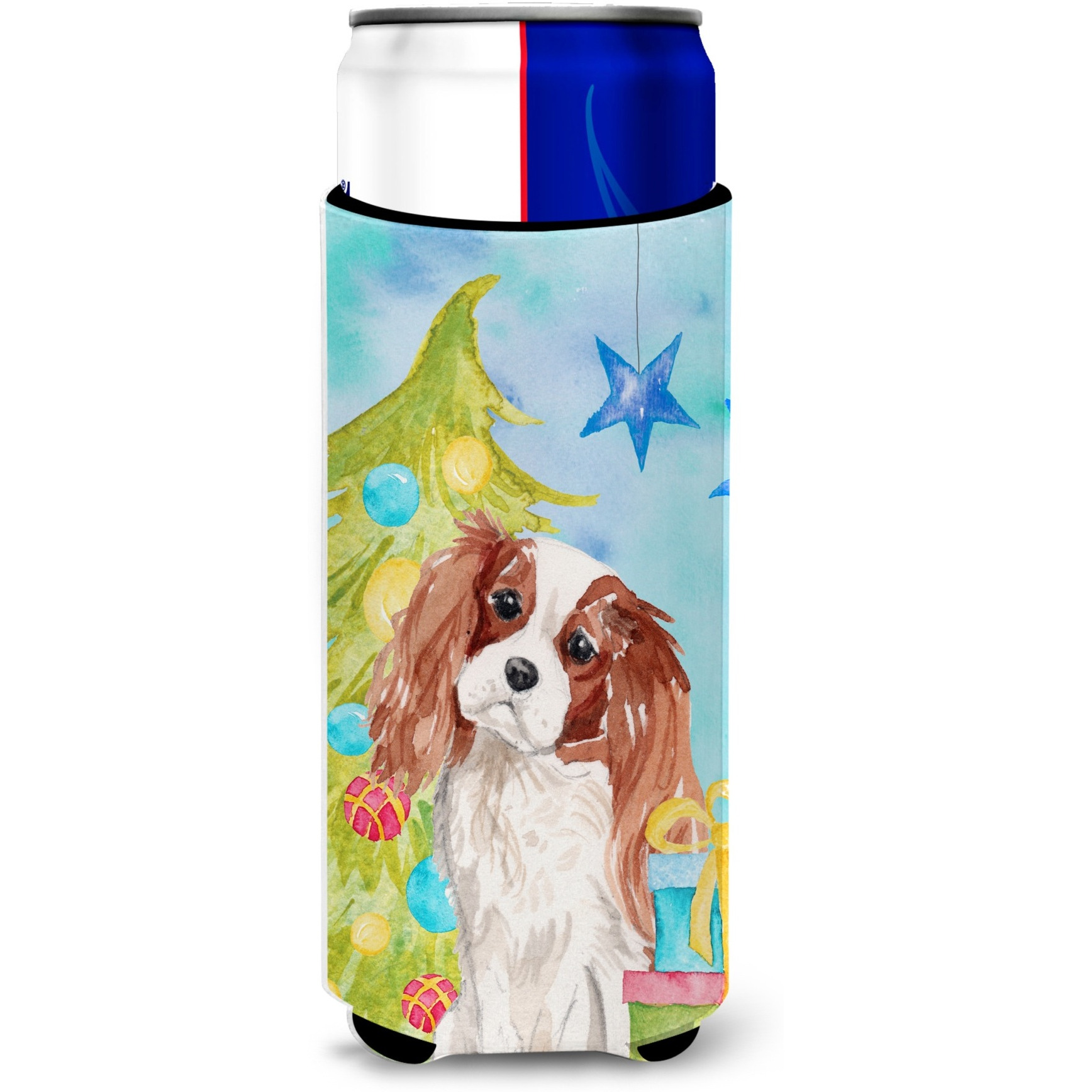 &quotCaroline's Treasures Blenheim Cavalier Spaniel Christmas Decorative Can Hugger, Slim, Multicolor"