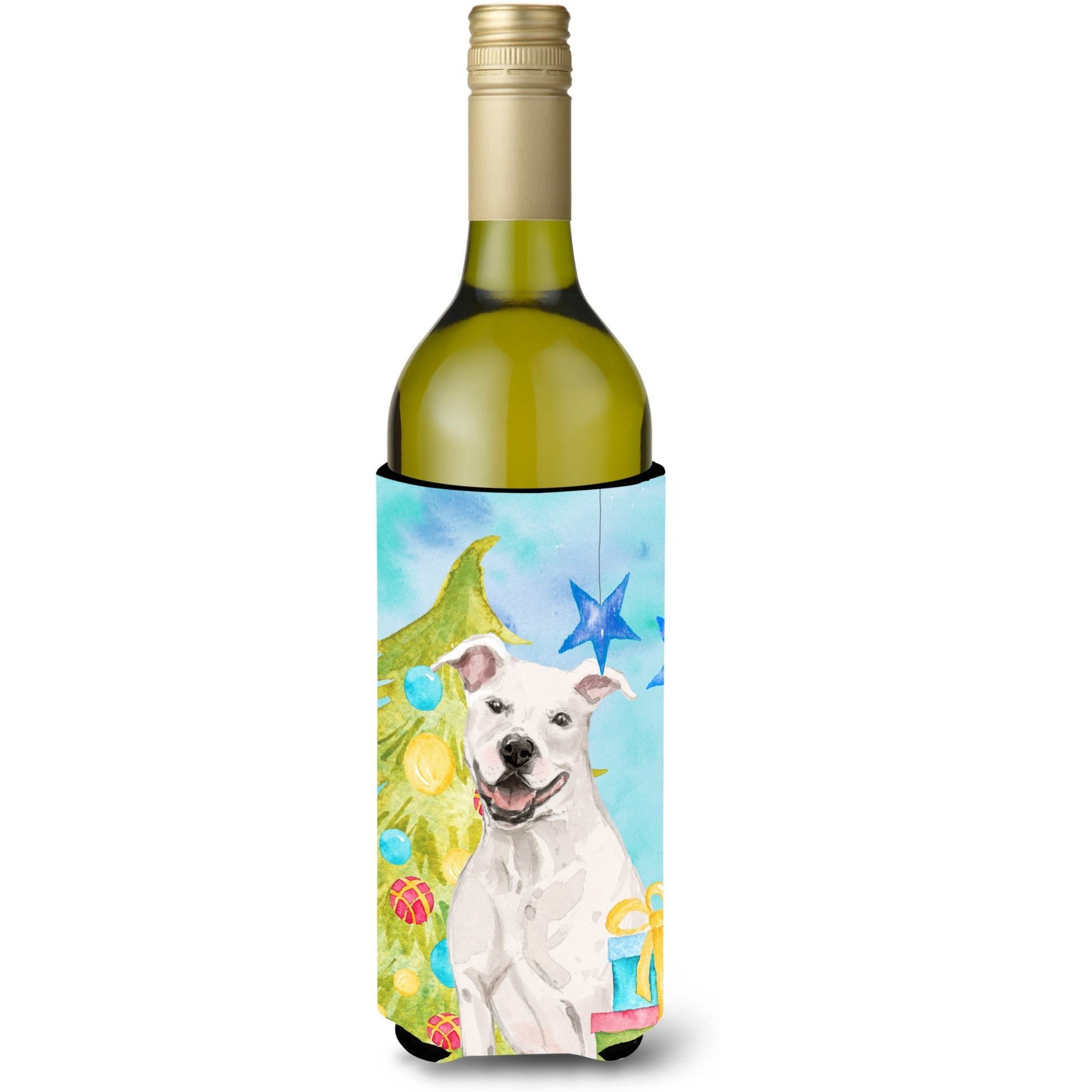 &quotCaroline's Treasures White Staffie Bull Terrier Christmas Decorative Bottle Hugger, 750ml, Multicolor"