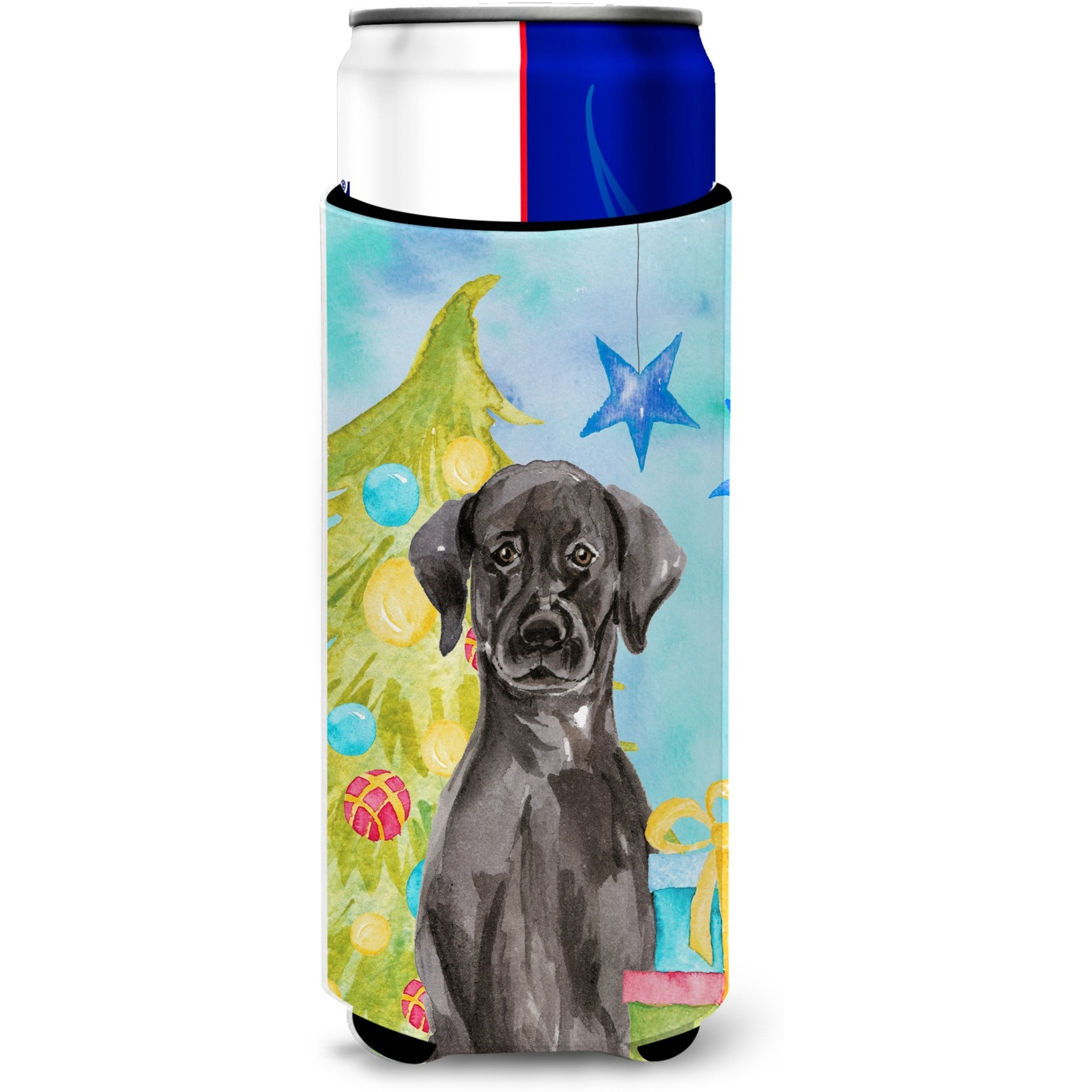 &quotCaroline's Treasures Black Labrador Christmas Decorative Can Hugger, Slim, Multicolor"