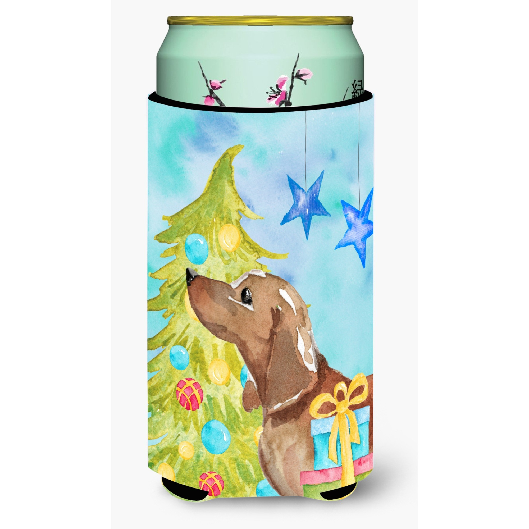 &quotCaroline's Treasures Red Tan Dachshund Christmas Decorative Can Hugger, Tall, Multicolor"