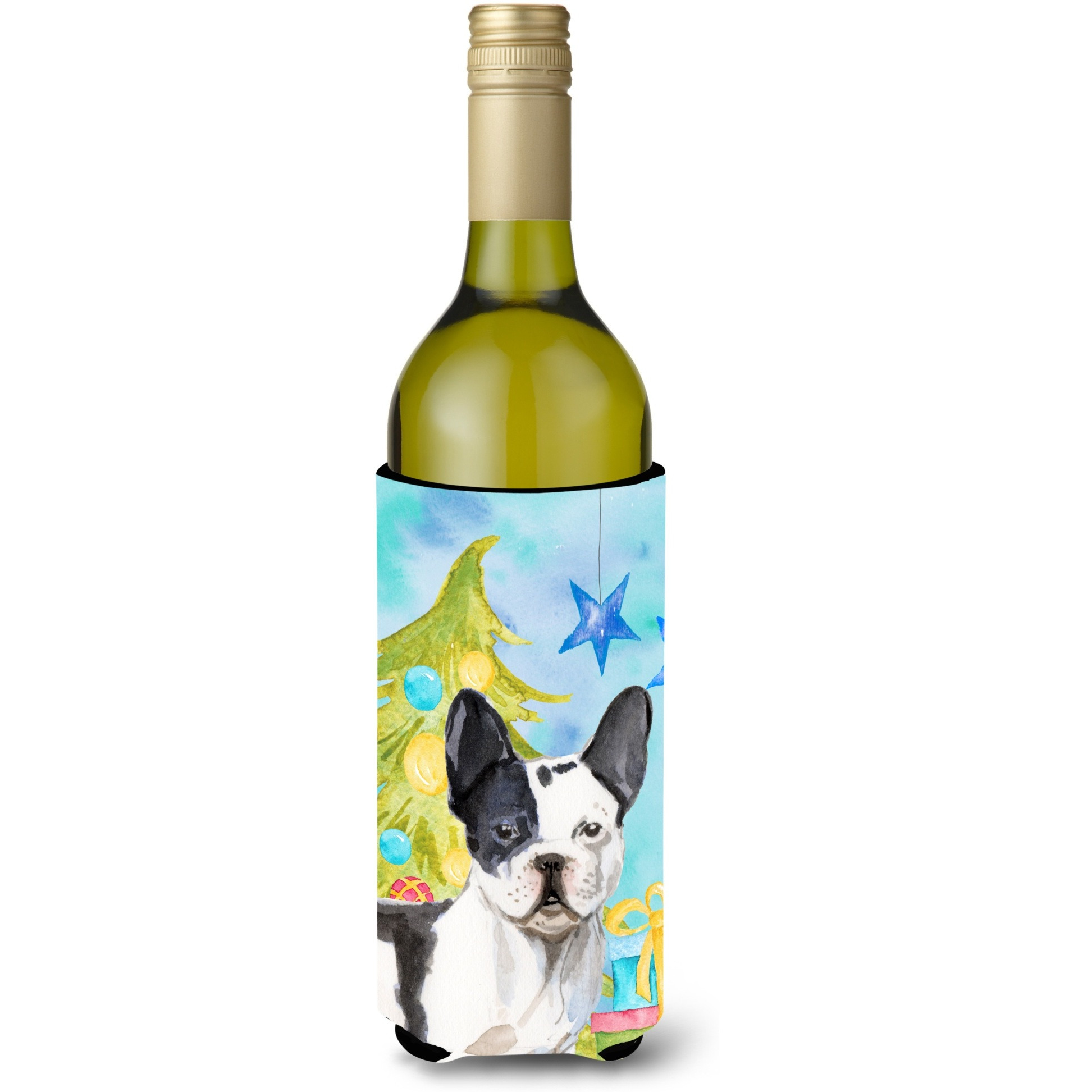 &quotCaroline's Treasures Black White French Bulldog Christmas Decorative Bottle Hugger, 750ml, Multicolor"