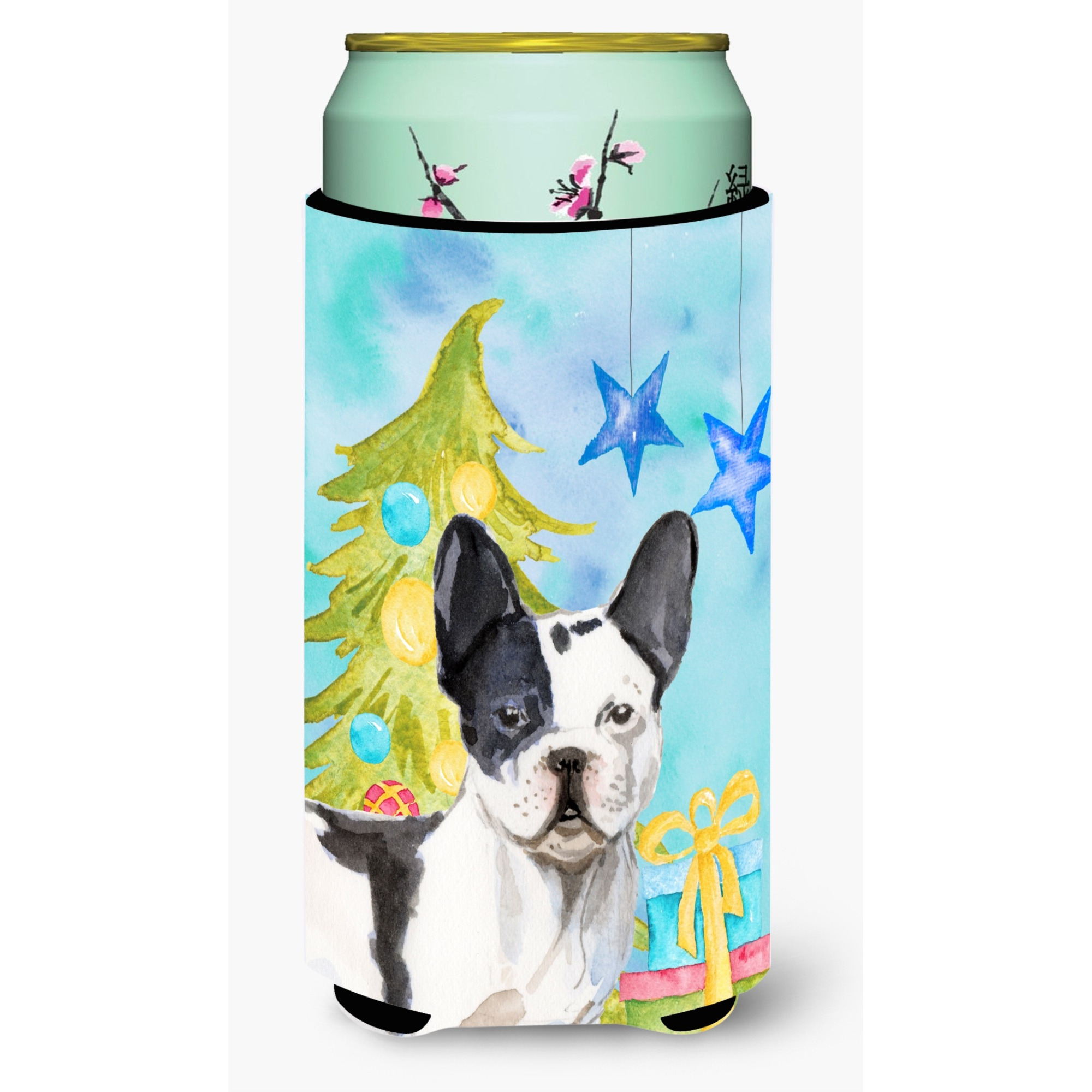 &quotCaroline's Treasures Black White French Bulldog Christmas Decorative Can Hugger, Tall, Multicolor"