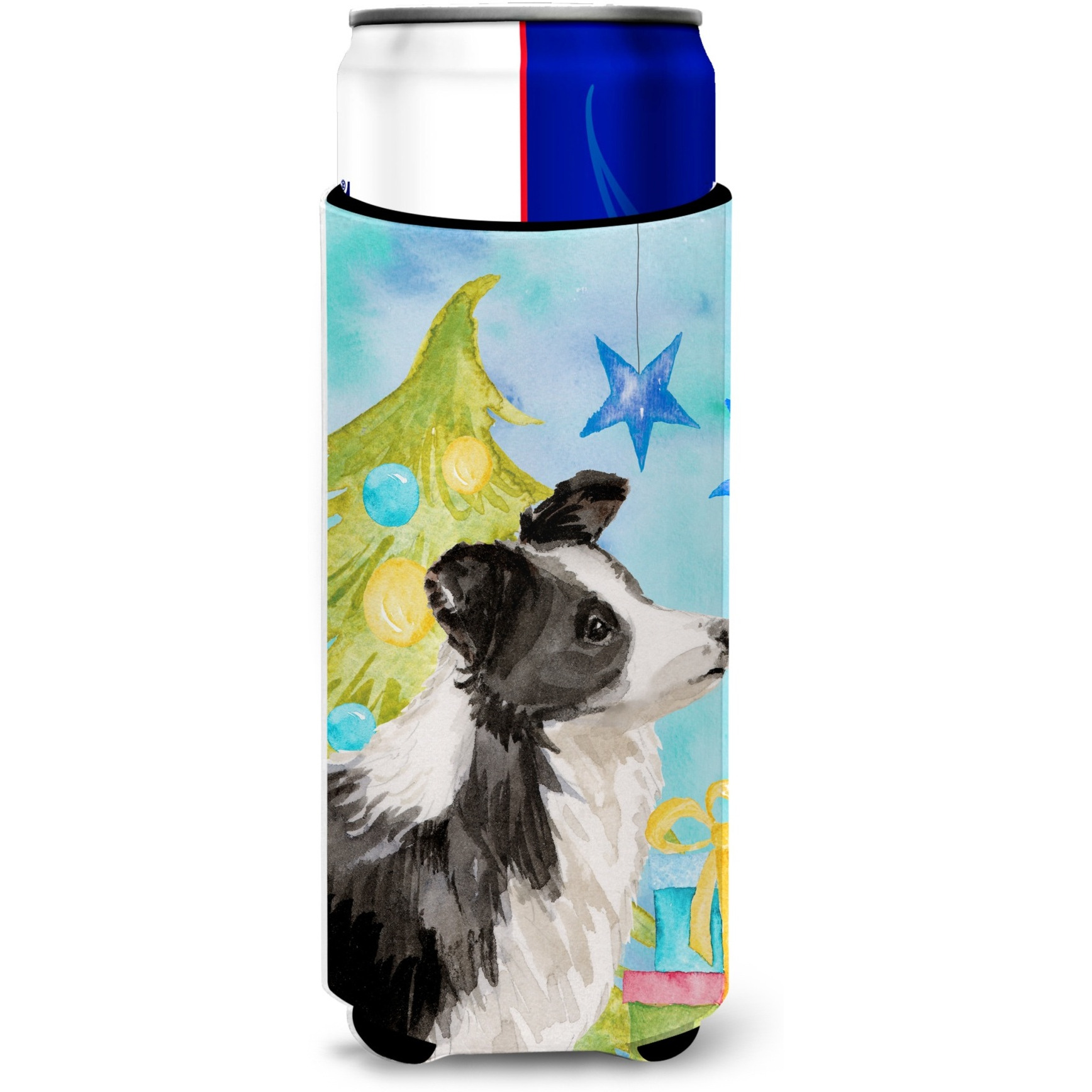 &quotCaroline's Treasures Border Collie Christmas Decorative Can Hugger, Slim, Multicolor"