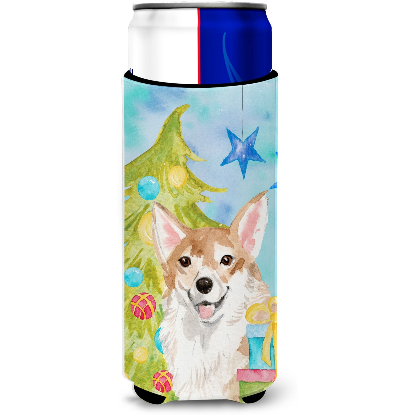 &quotCaroline's Treasures Corgi Christmas Decorative Can Hugger, Slim, Multicolor"