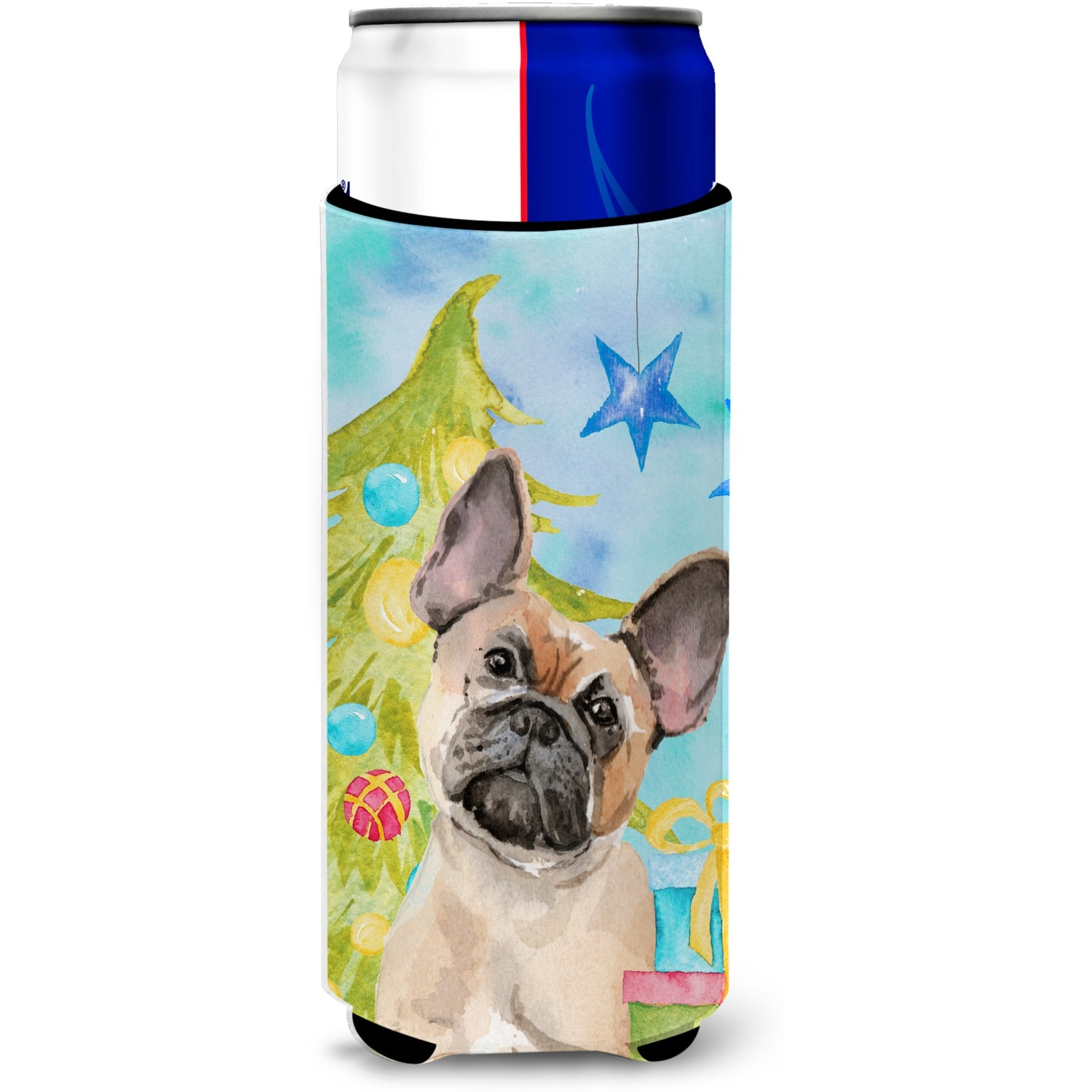 &quotCaroline's Treasures Fawn French Bulldog Christmas Decorative Can Hugger, Slim, Multicolor"