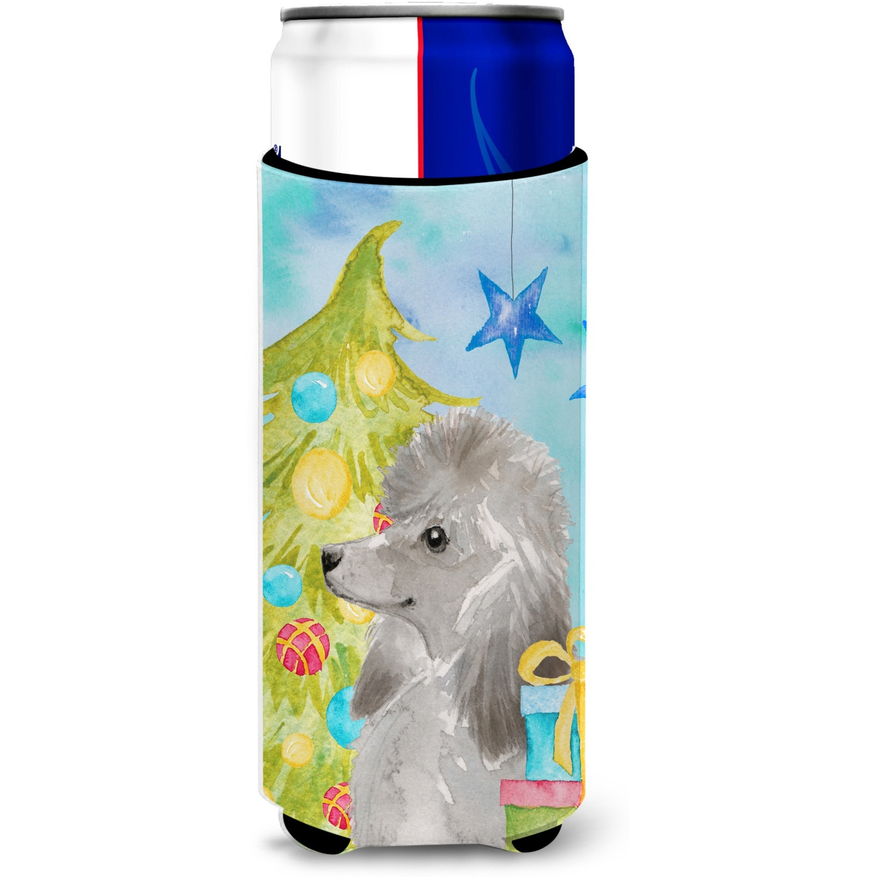 &quotCaroline's Treasures Grey Standard Poodle Christmas Decorative Can Hugger, Slim, Multicolor"