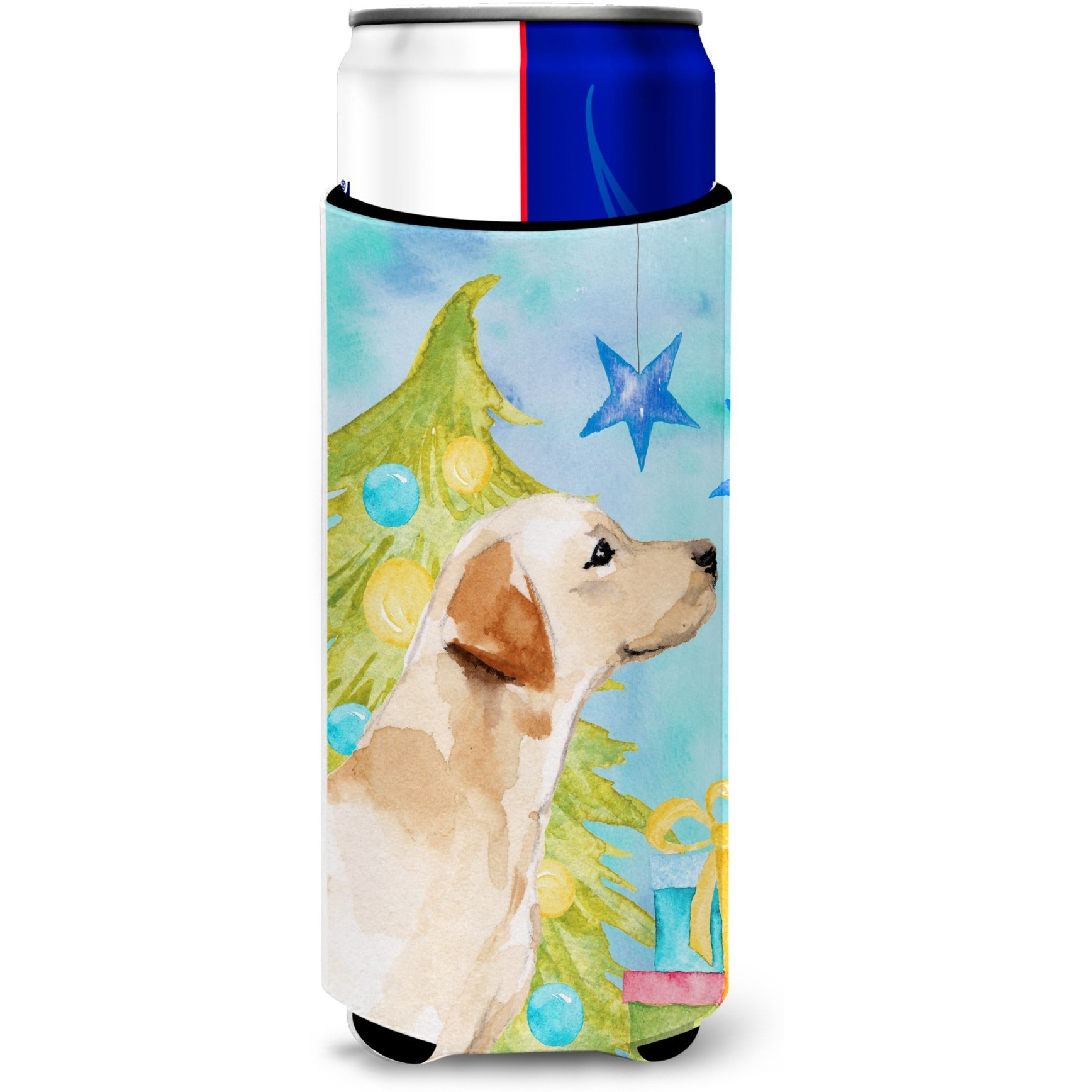 &quotCaroline's Treasures Yellow Labrador 2 Christmas Decorative Can Hugger, Slim, Multicolor"