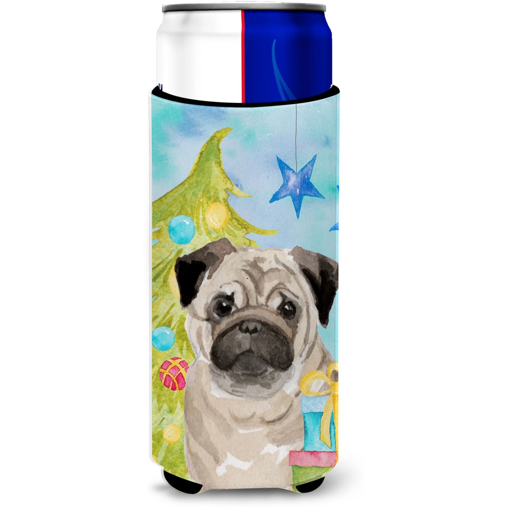 &quotCaroline's Treasures Fawn Pug Christmas Decorative Can Hugger, Slim, Multicolor"