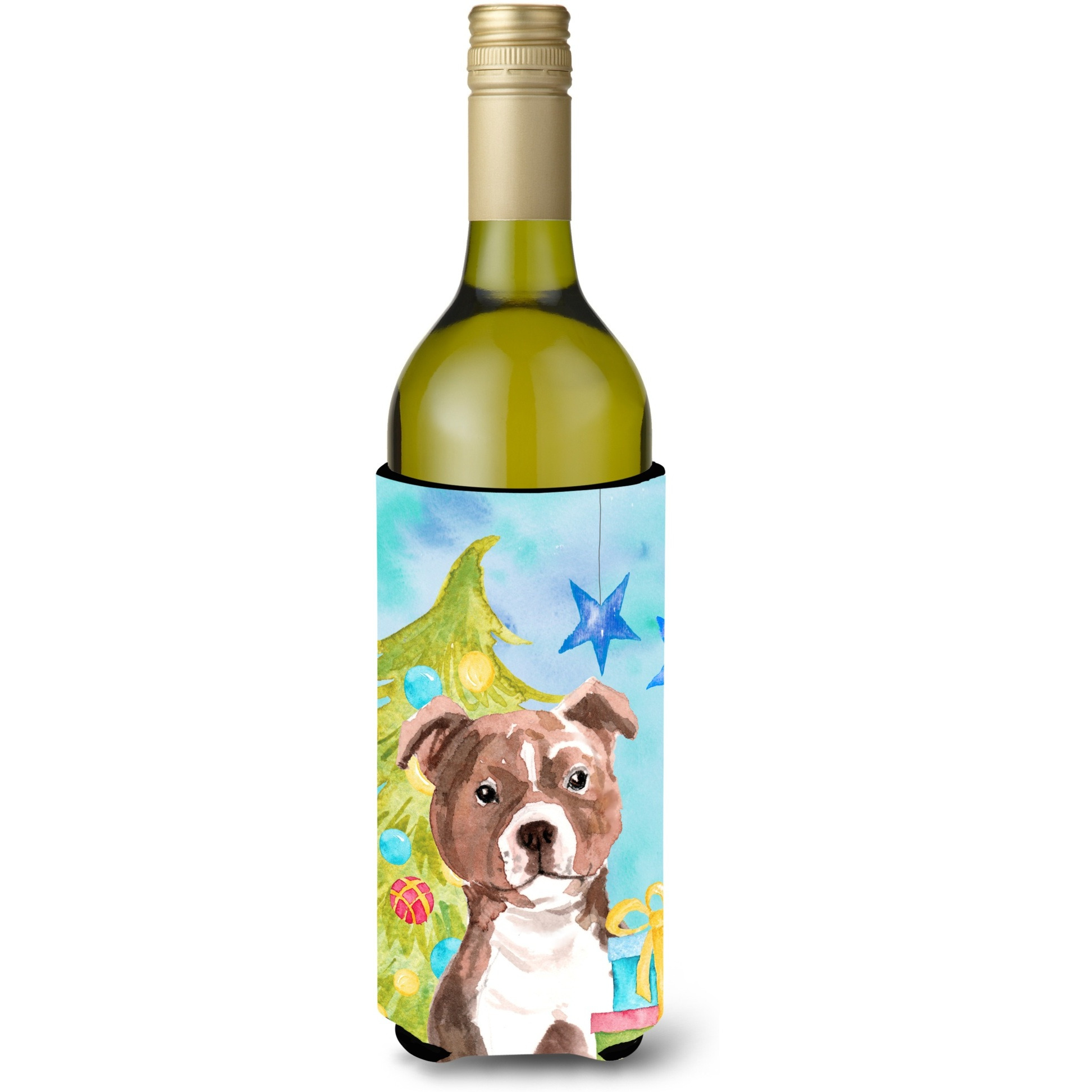 &quotCaroline's Treasures Red Staffie Bull Terrier Christmas Decorative Bottle Hugger, 750ml, Multicolor"